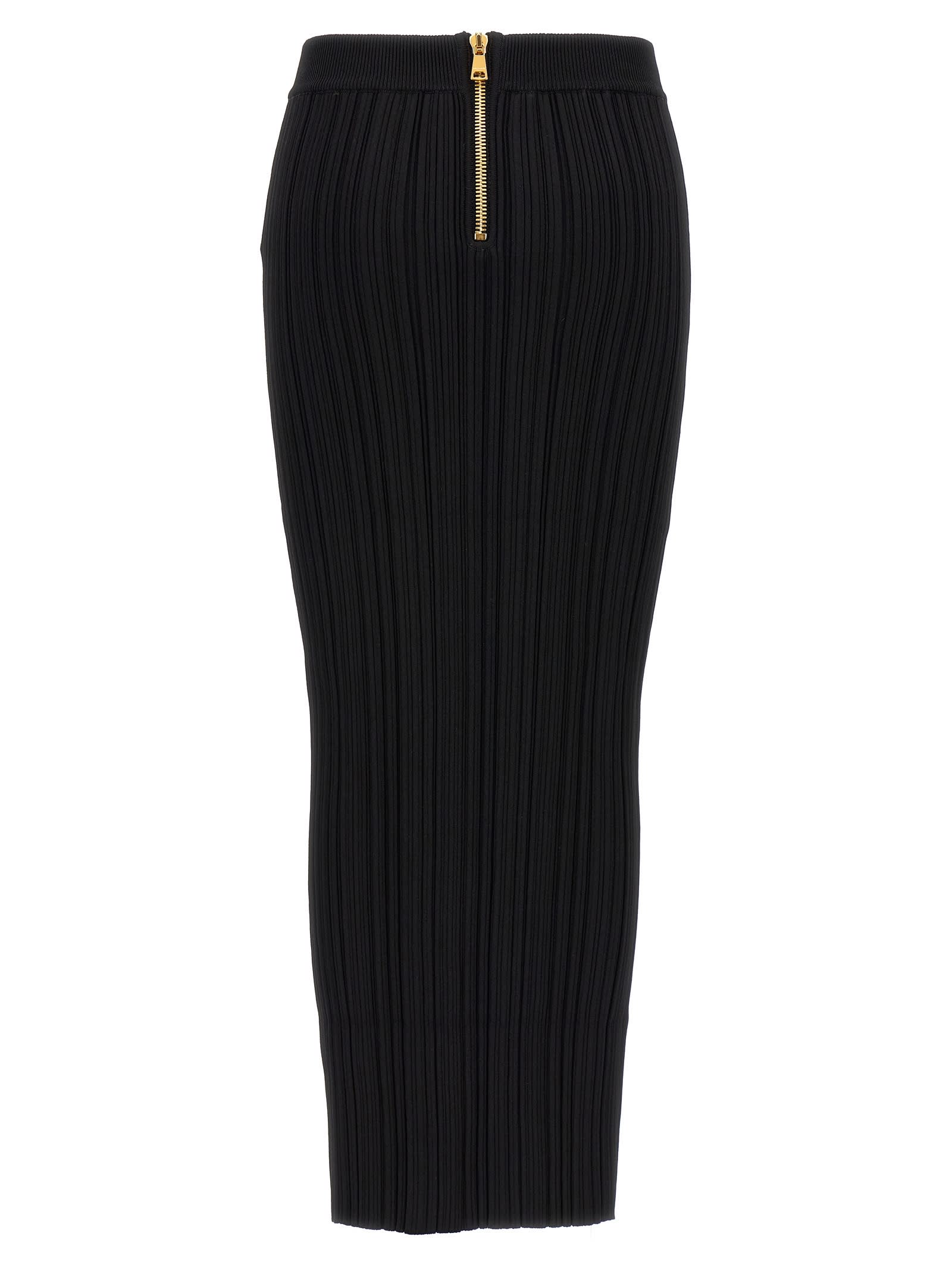 Balmain Pleated Midi Skirt Skirts Black In Black