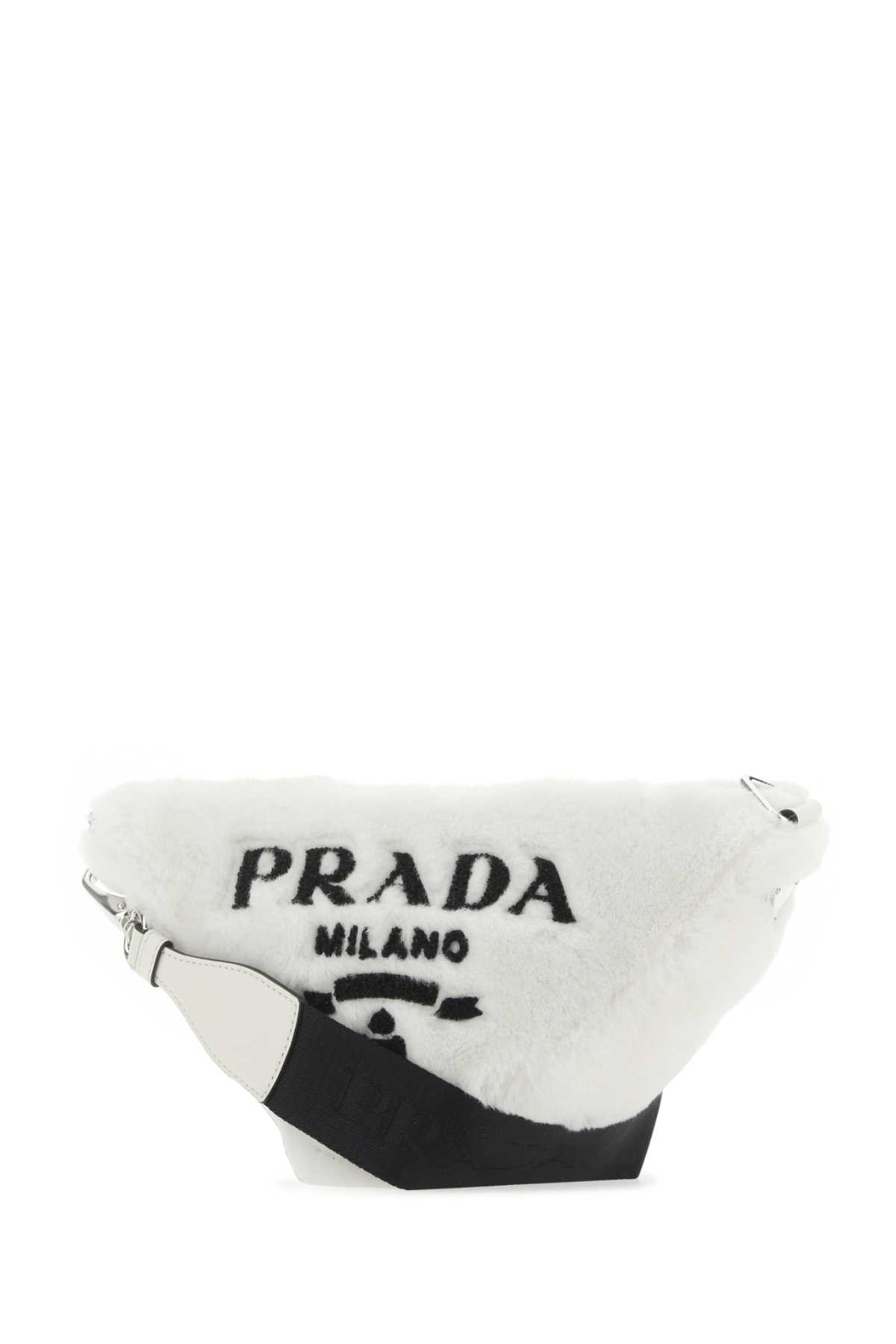 Shop Prada White Shearling Triangle Crossbody Bag In F0964