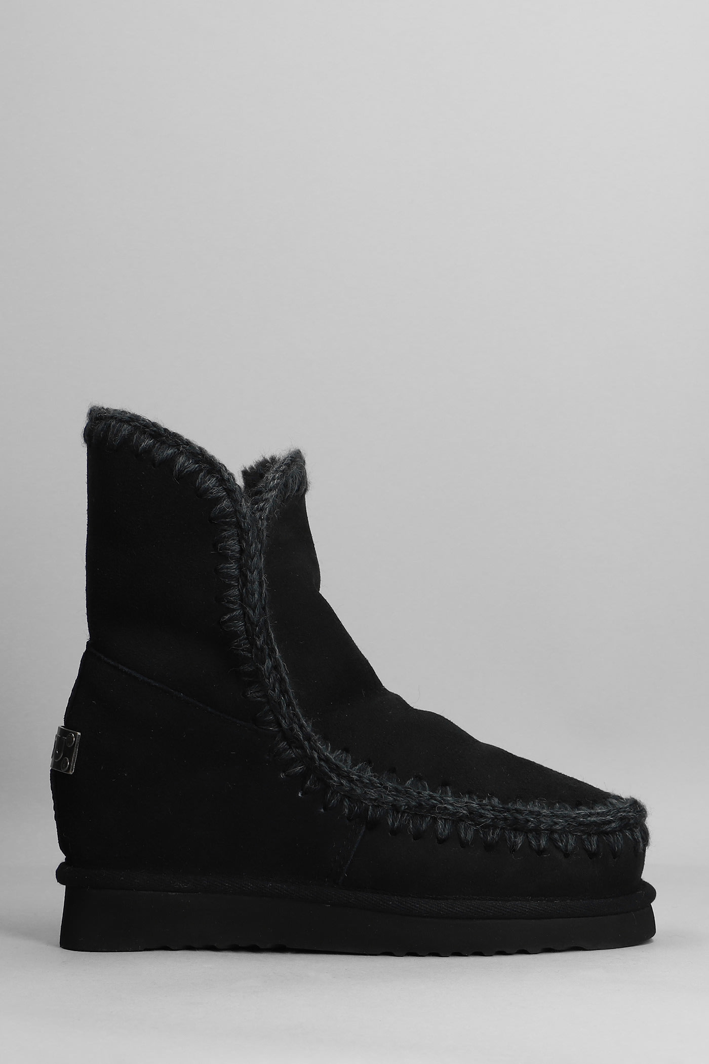 Mou Eskimo Inner Wedge Ankle Boots Inside Wedge In Black Suede