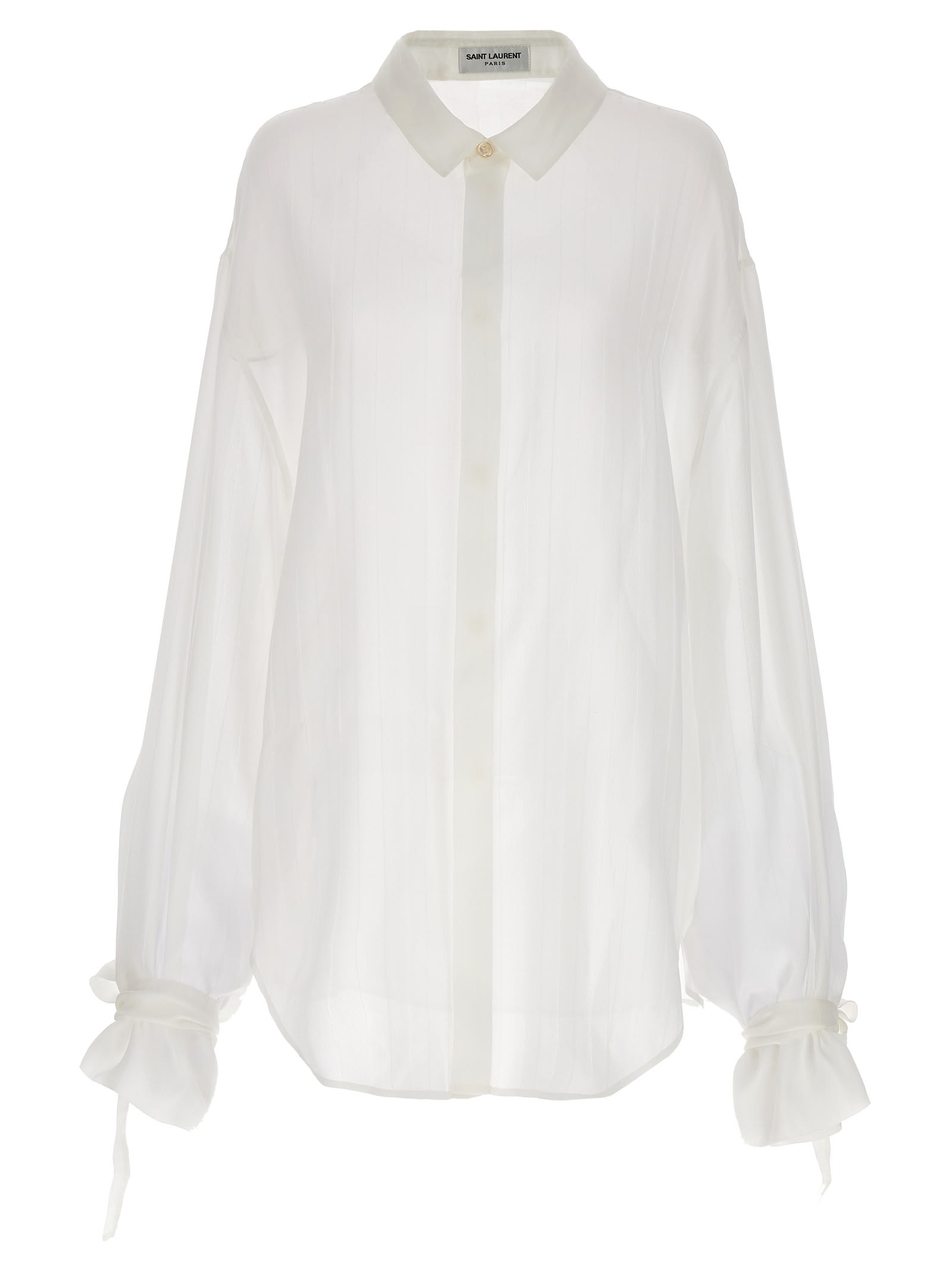 Shop Saint Laurent Striped Silk Shirt In White