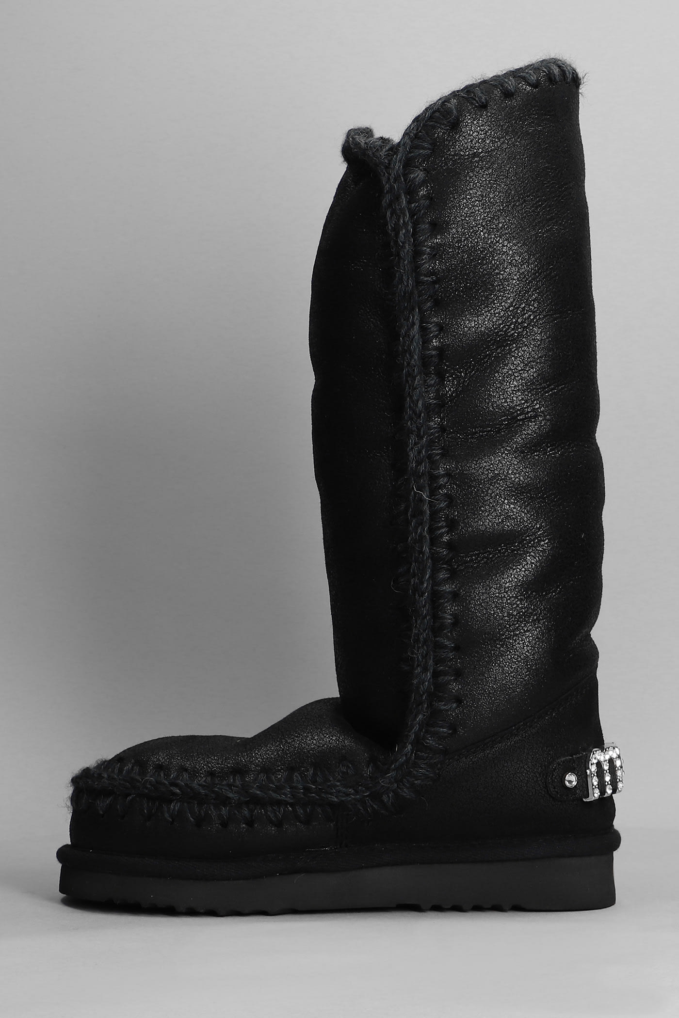 Shop Mou Eskimo 40 Low Heels Boots In Black Leather