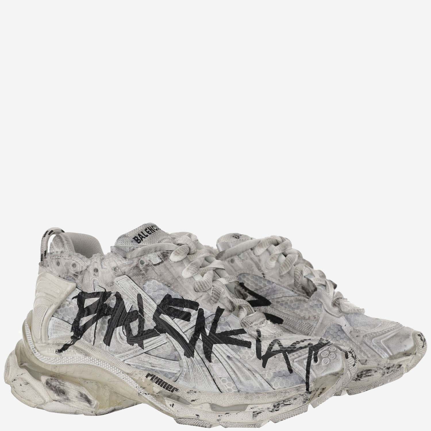 Shop Balenciaga Sneakers Runner Graffiti In White