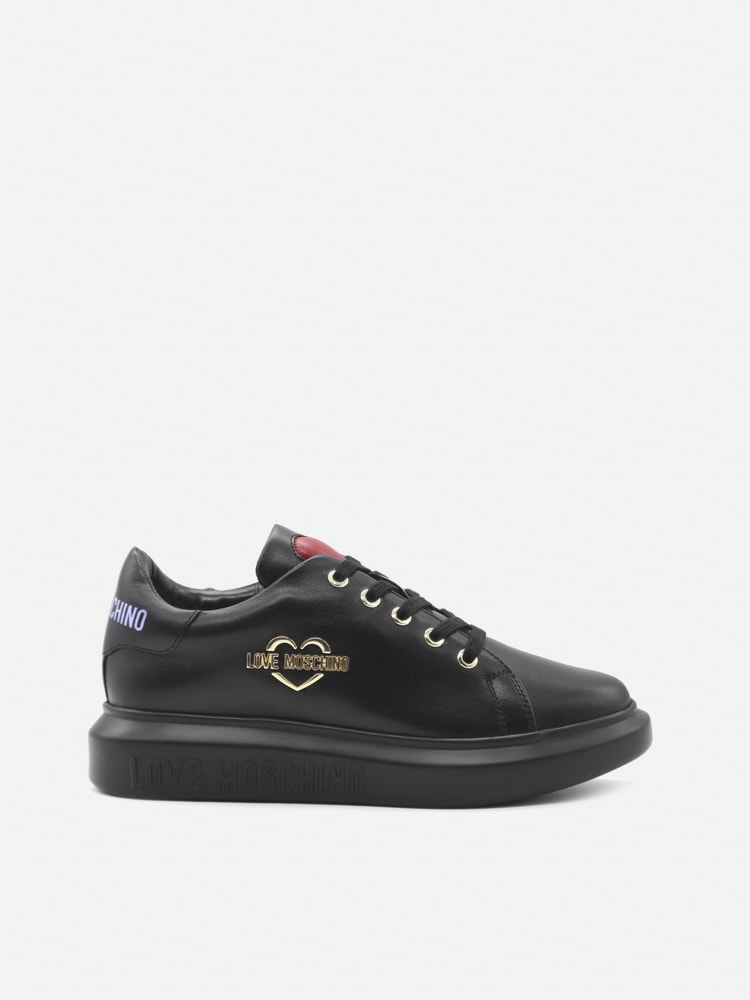Love Moschino Leather Sneakers With Side Logo Plaque Detail