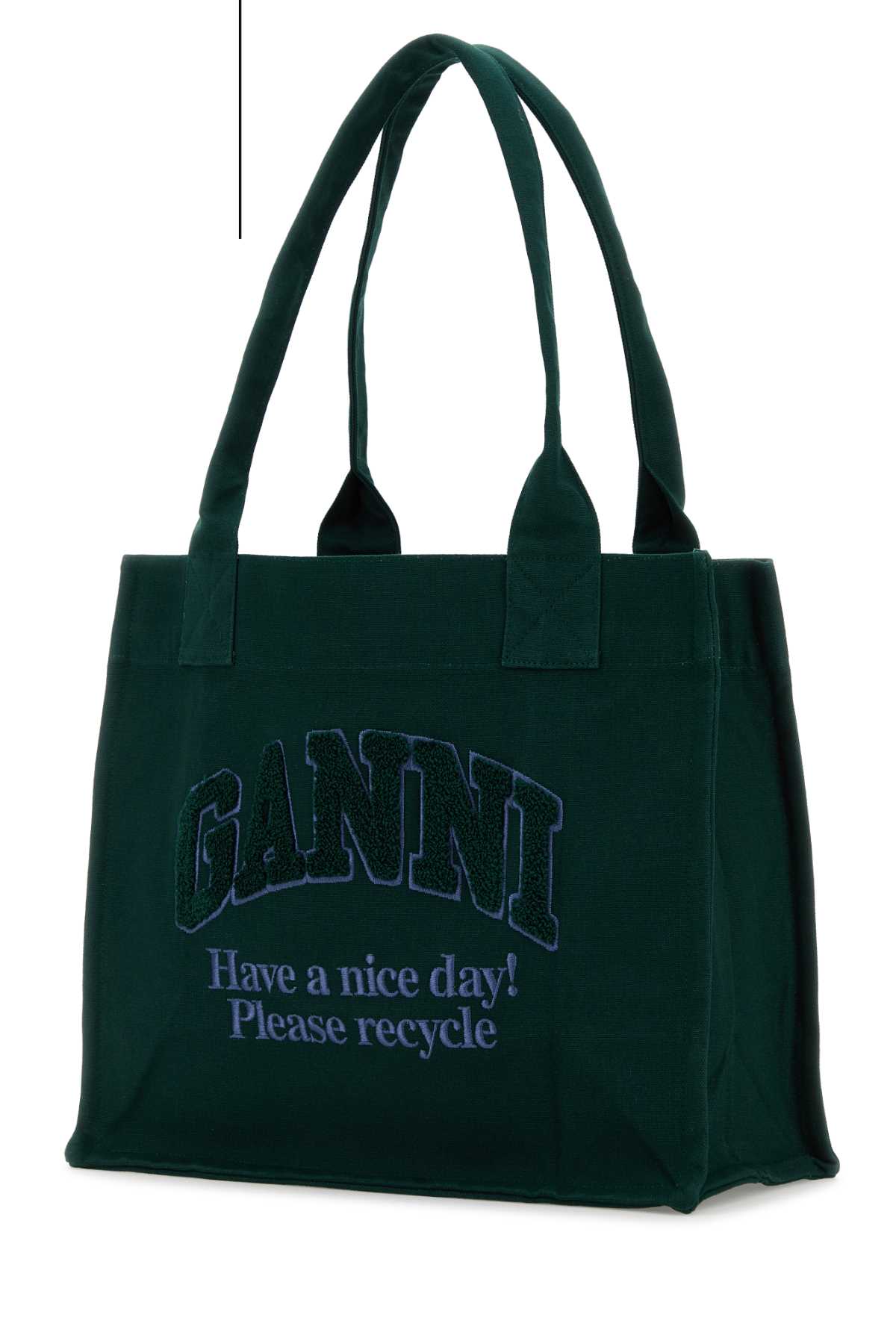 Shop Ganni Bottle Green Canvas Shopping Bag In Verde