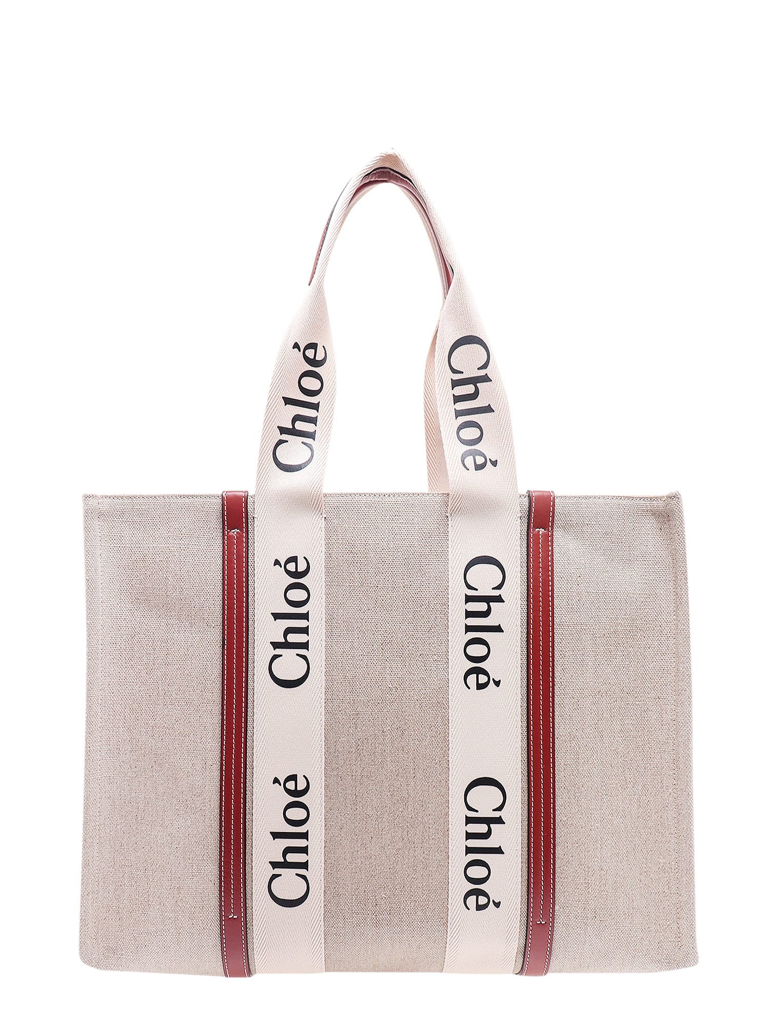 Chloé Linen Shoulder Bag With Logo Print. This Bag Is Made With Lower Environmental Impact Material In Sand
