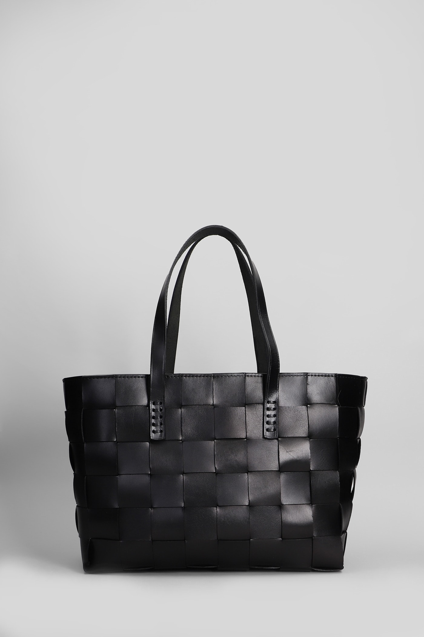 Box Weave Basket Tote In Black Leather