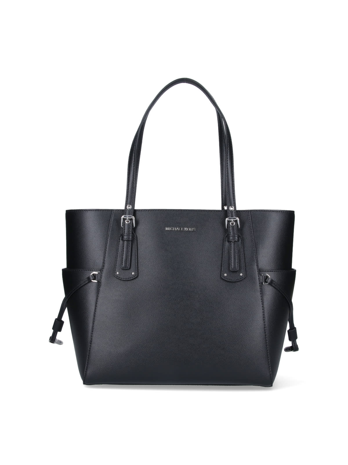 Michael Kors Voyager Black Leather Tote In Black