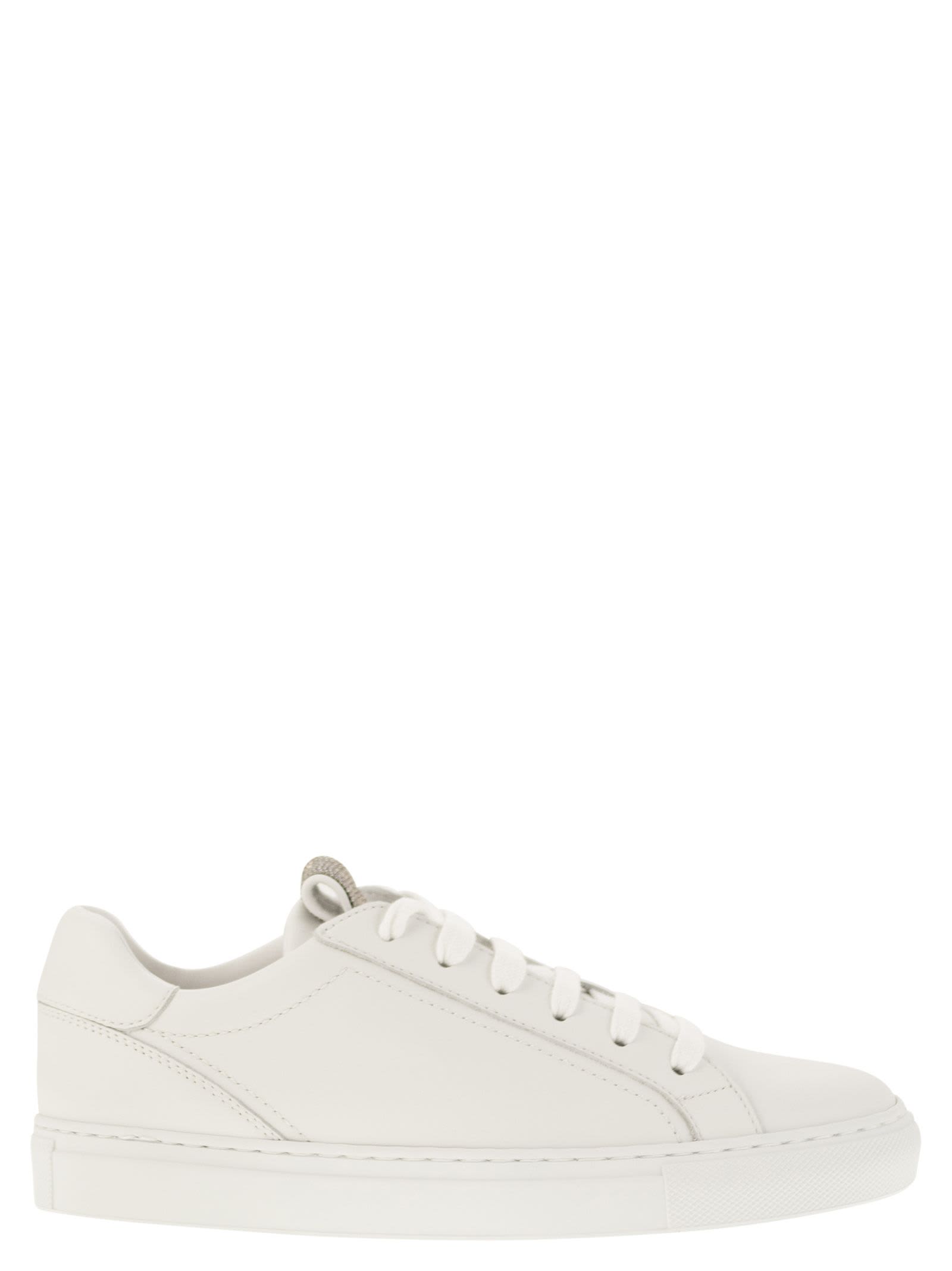 Shop Brunello Cucinelli Matt Calfskin Trainers With Precious Detail In White