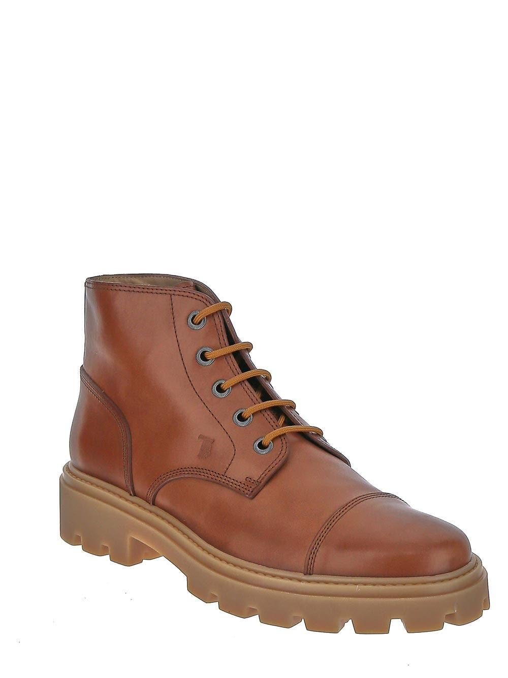Tod's Lace-up Leather Ankle Boots In Brown
