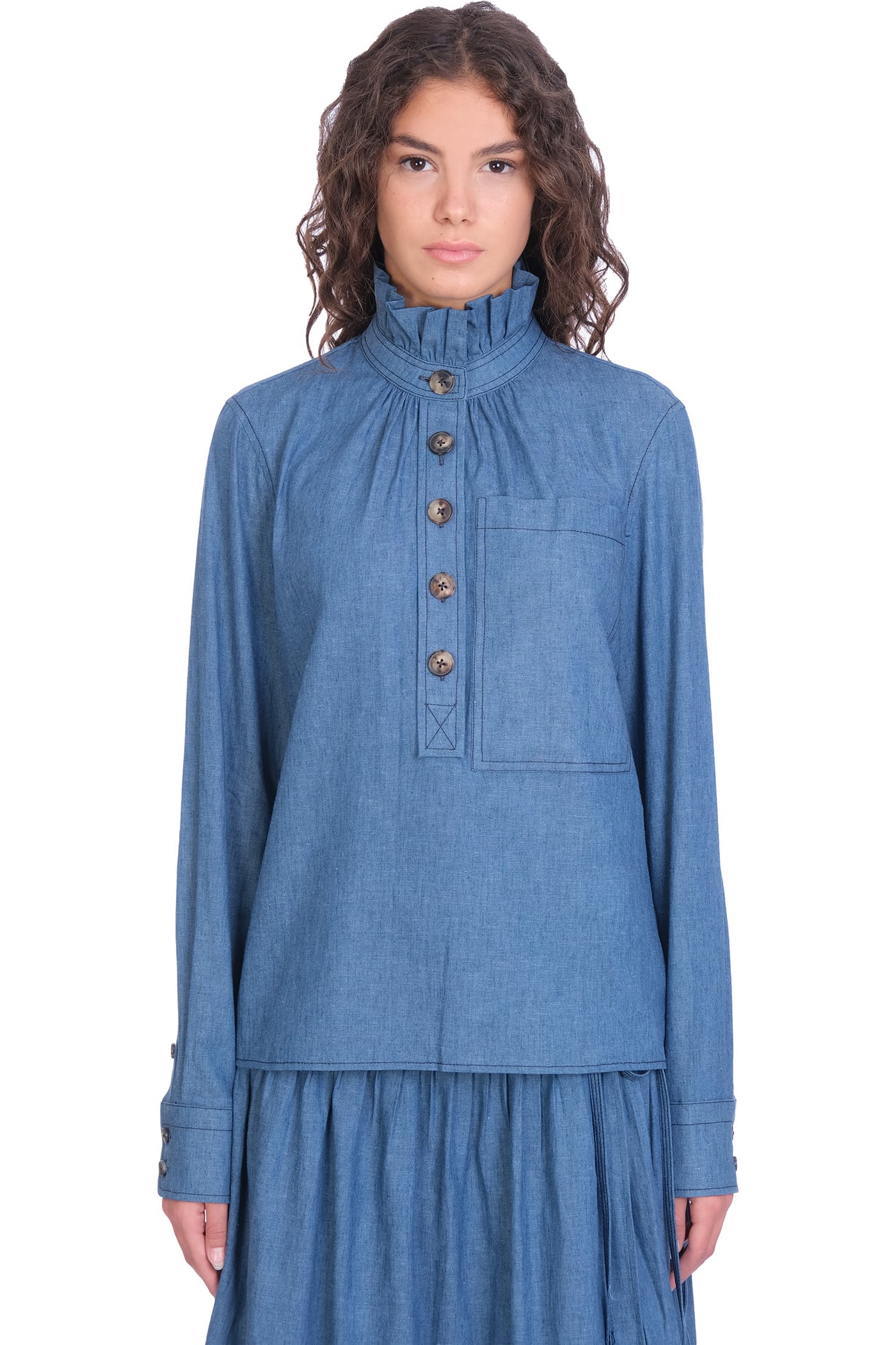 Tory Burch Blouse In Blue Cotton