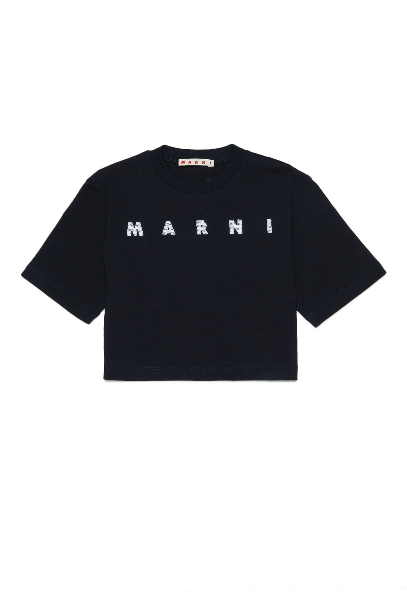 MARNI MT209F T-SHIRT MARNI BLACK JERSEY CROPPED T-SHIRT WITH SEQUIN LOGO