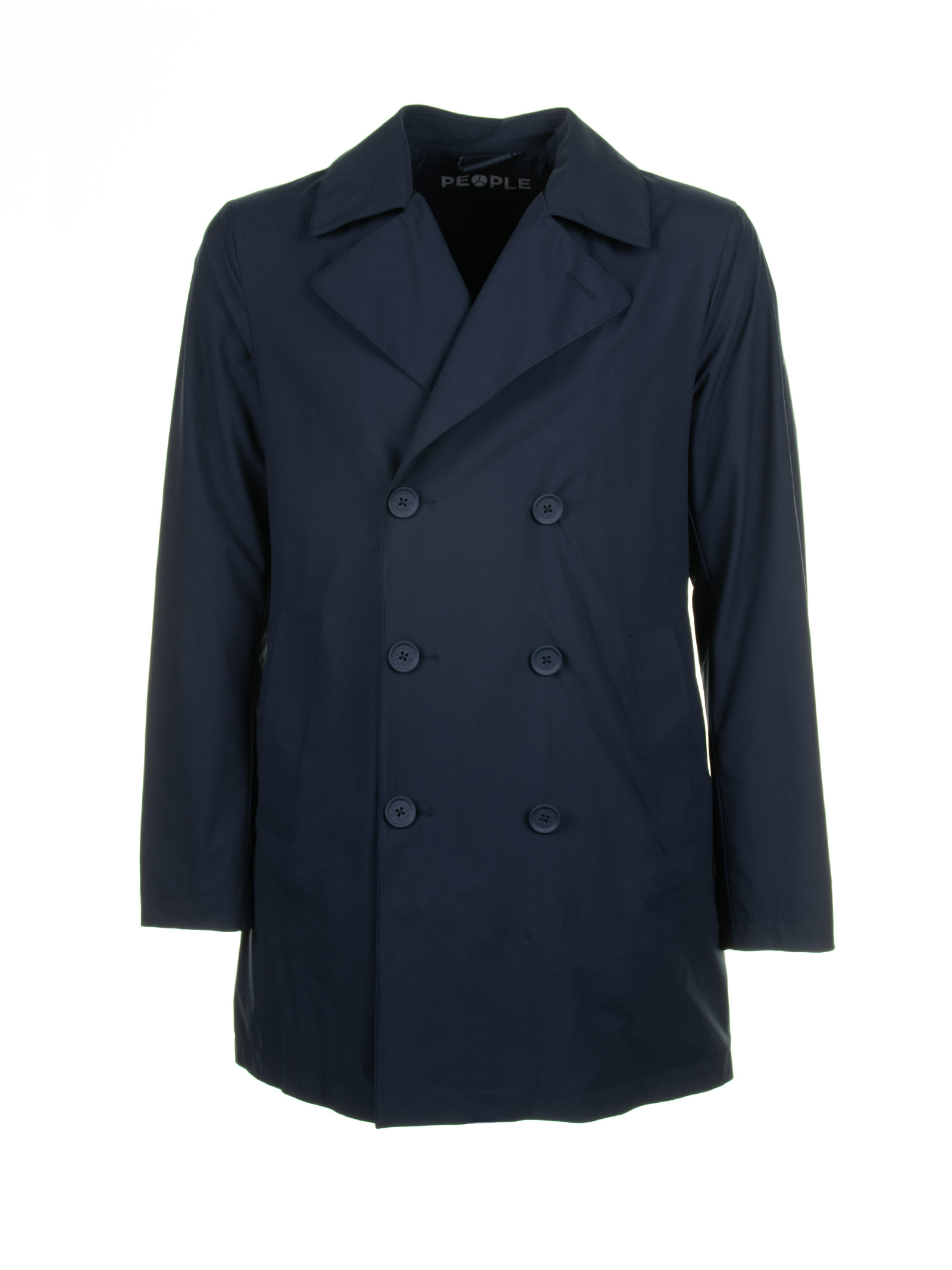 Blue Double-breasted Trench Coat