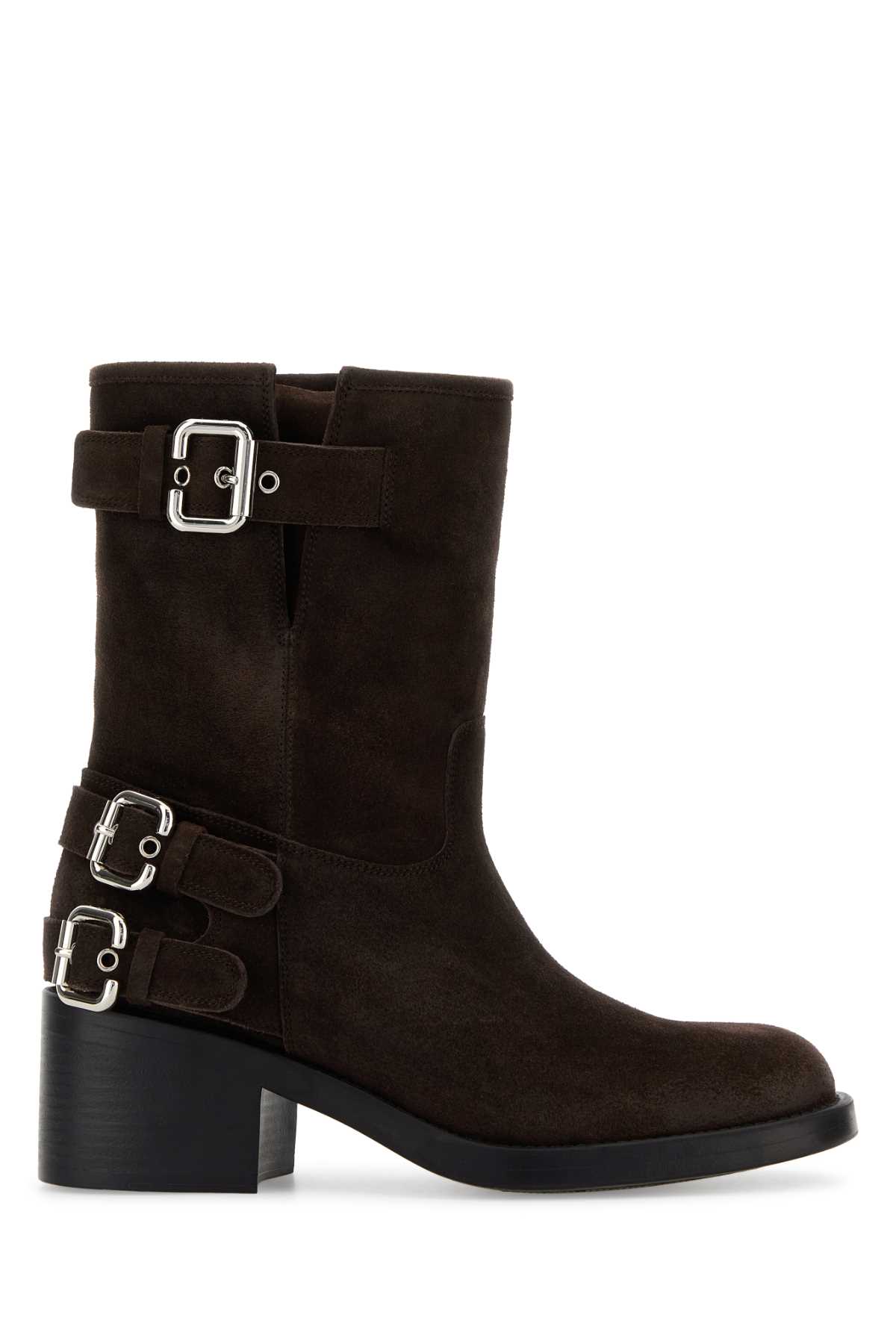 Chloé Stylish Block Heel Suede Ankle Boots In Brown