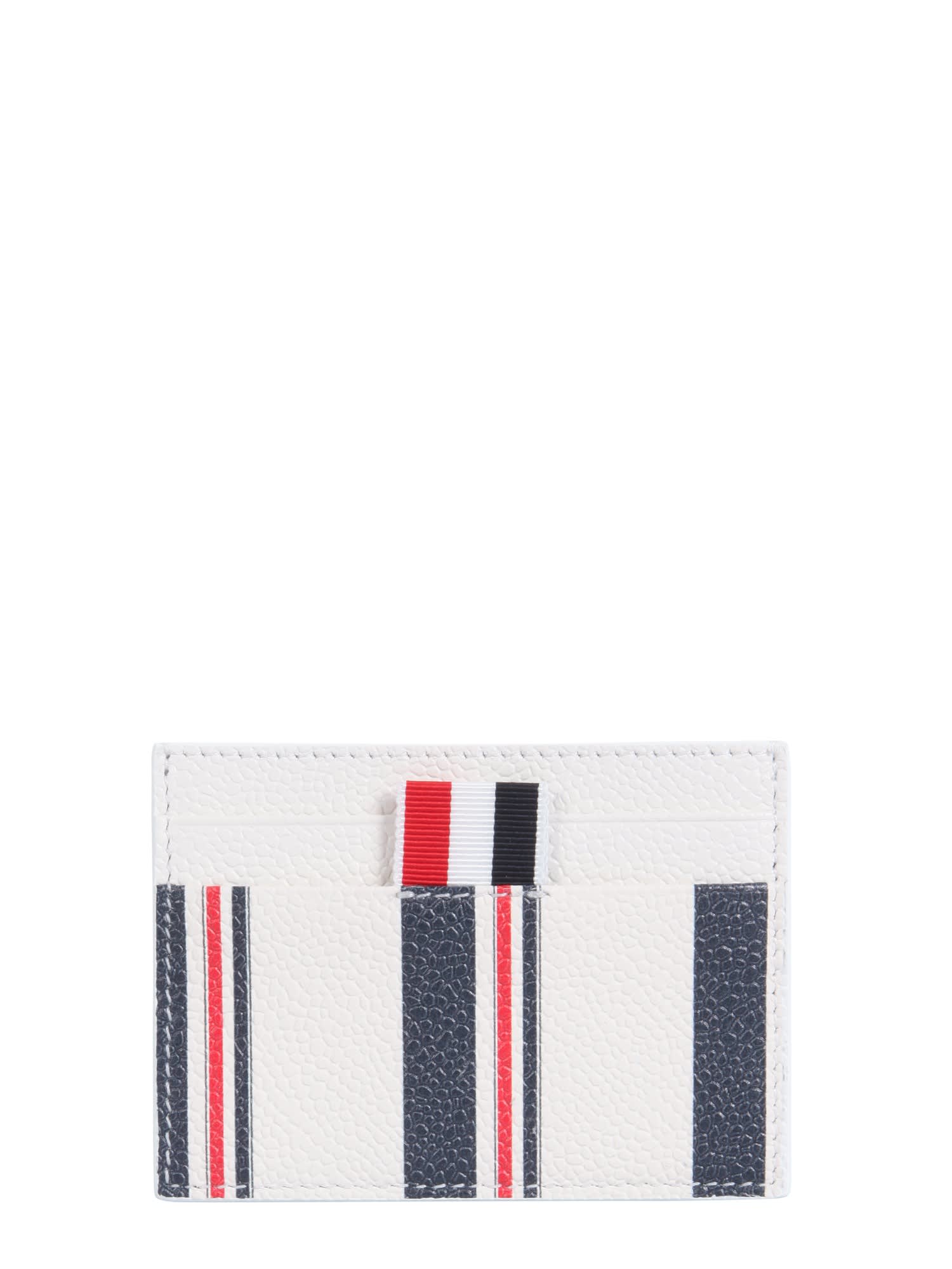 Thom Browne Leather Card Holder In Bianco