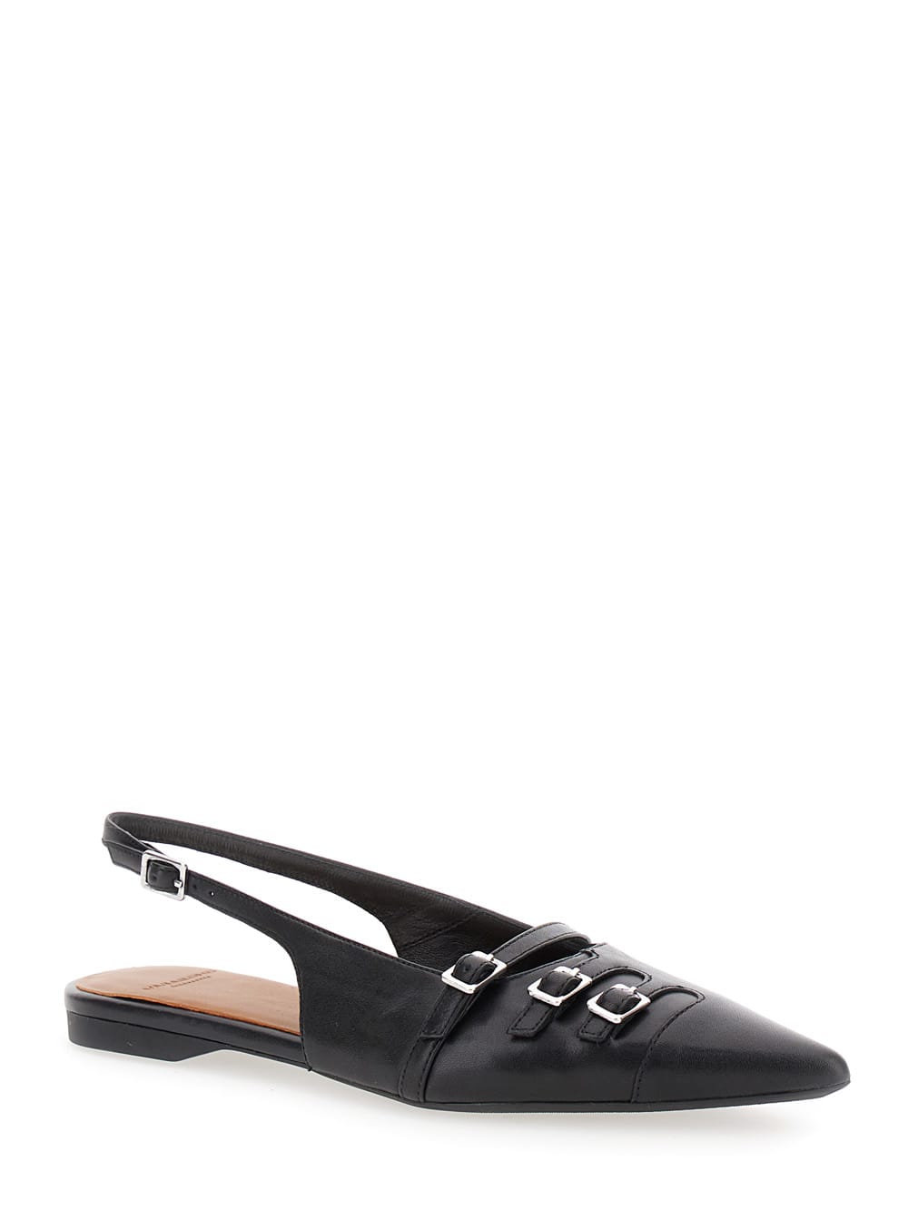 Shop Vagabond Hermine Black Slingback Ballet Flats With Decorative Buckles In Leather Woman