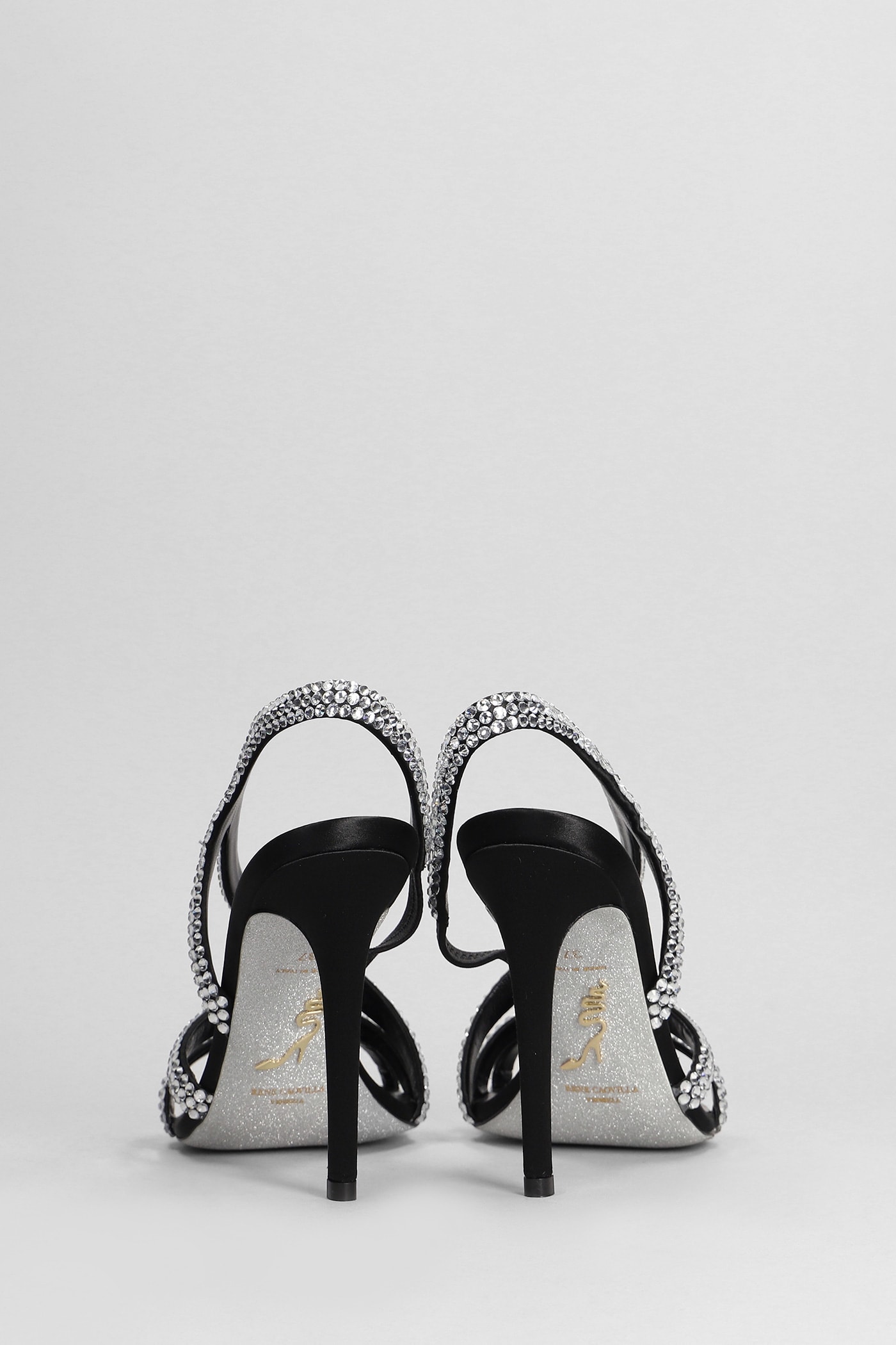 Shop René Caovilla Lisa Sandals In Black Satin