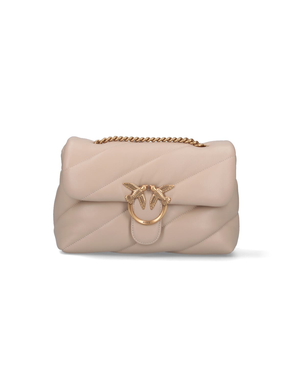 Shop Pinko Classic Love Puff Logo Crossbody Bag In Beige