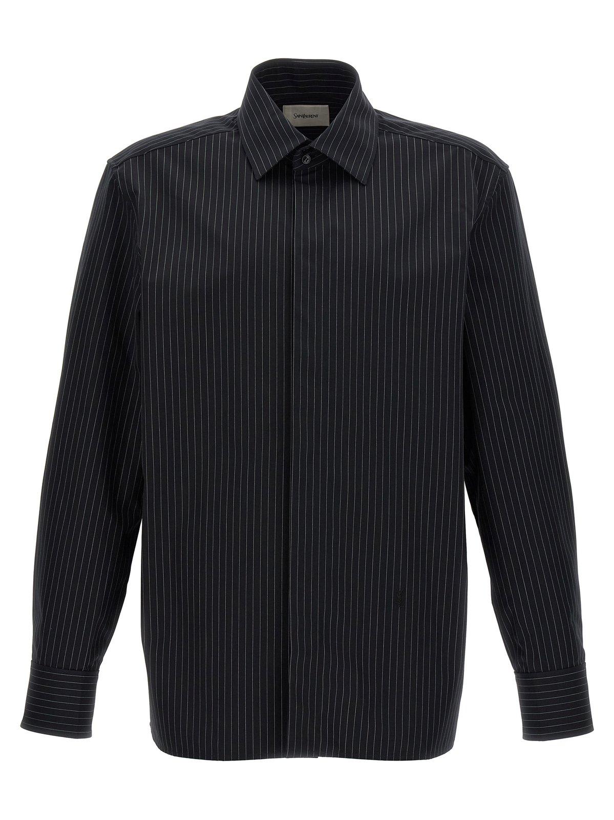 Shop Saint Laurent Cassandre Striped Shirt In Noir Craie