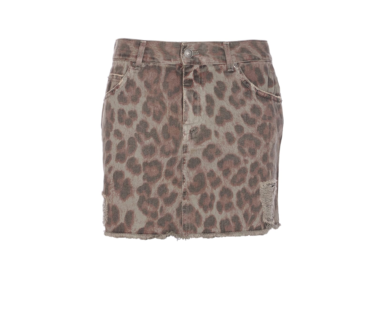 Aniye By Leopard-print Distressed Mini Skirt In Brown