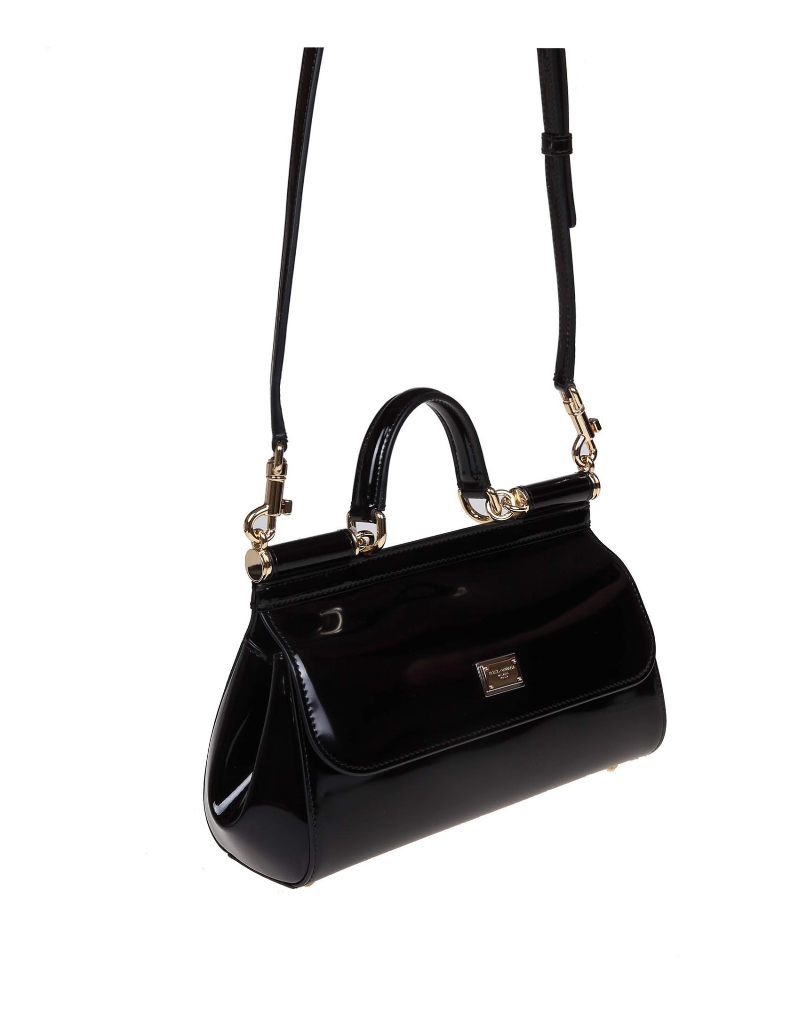 Shop Dolce & Gabbana Small Sicily Bag In Polished Leather In Black