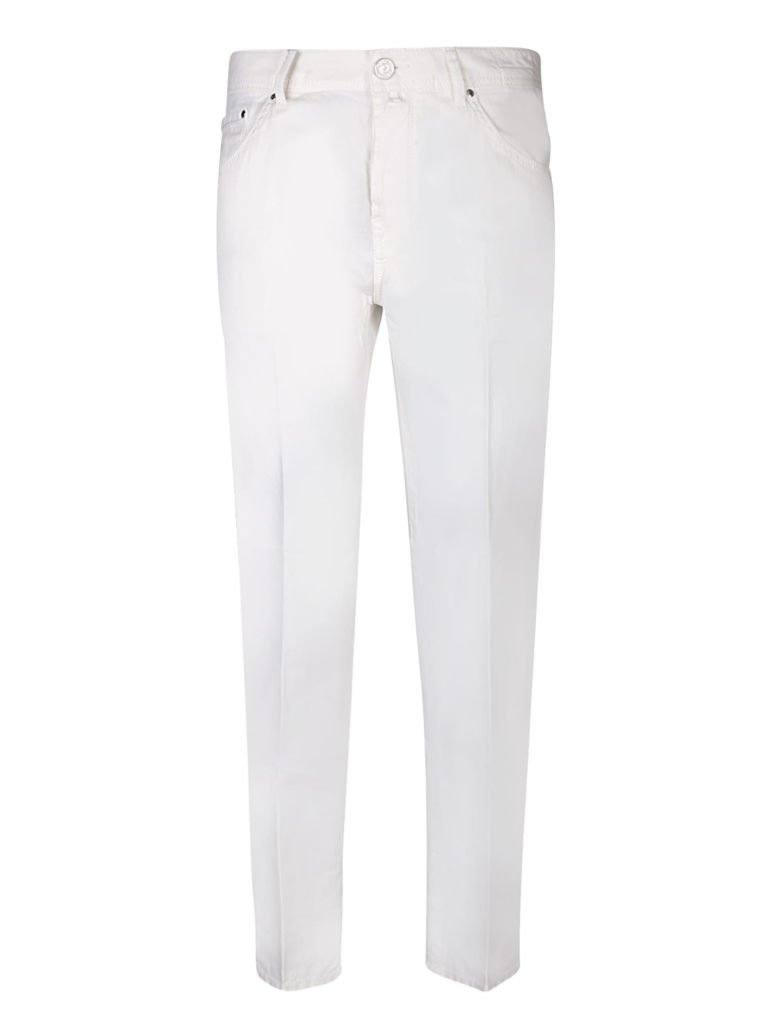 Shop Jacob Cohen Carrot Scott Chambray Cream Trousers In White