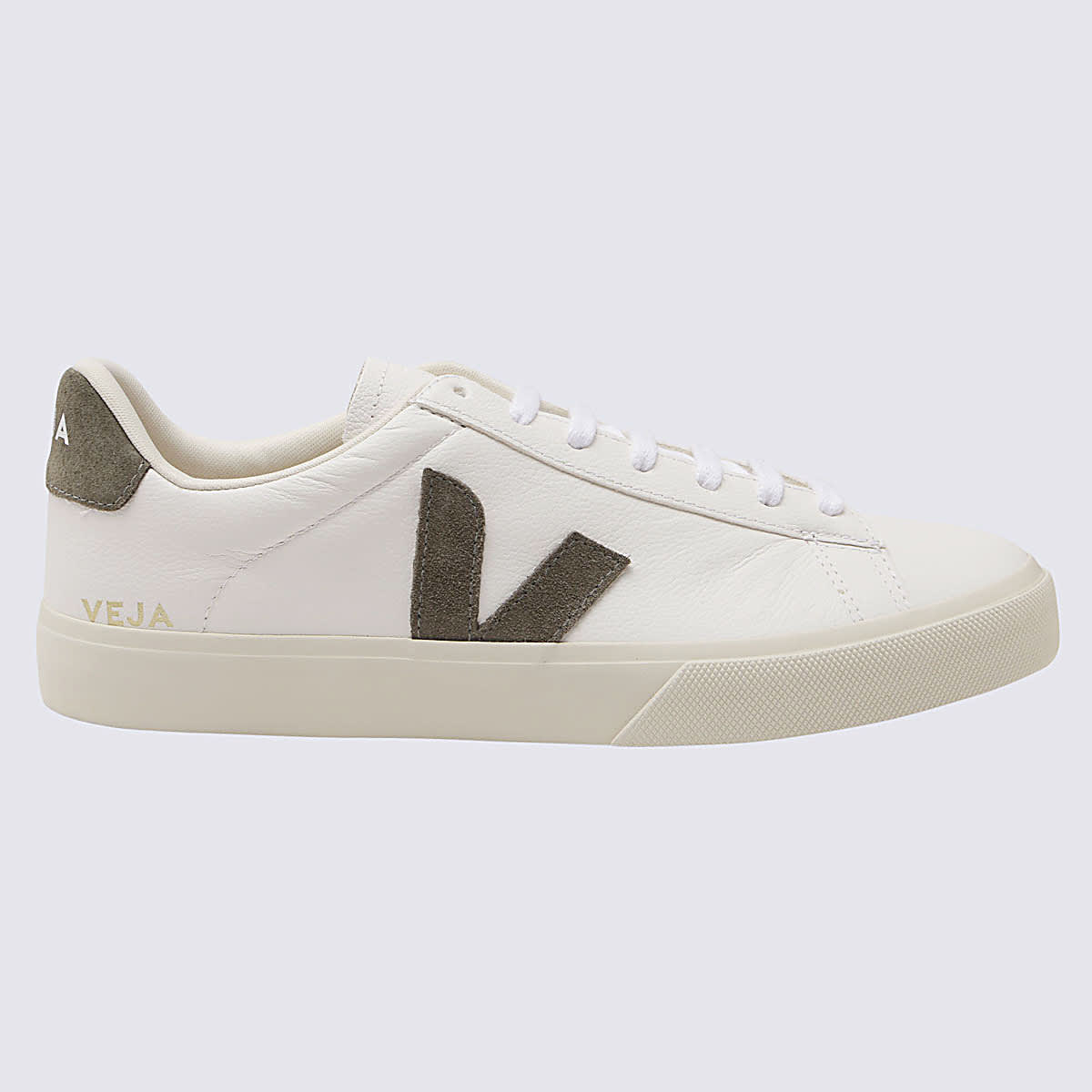 White And Kaki Leather Campo Sneakers