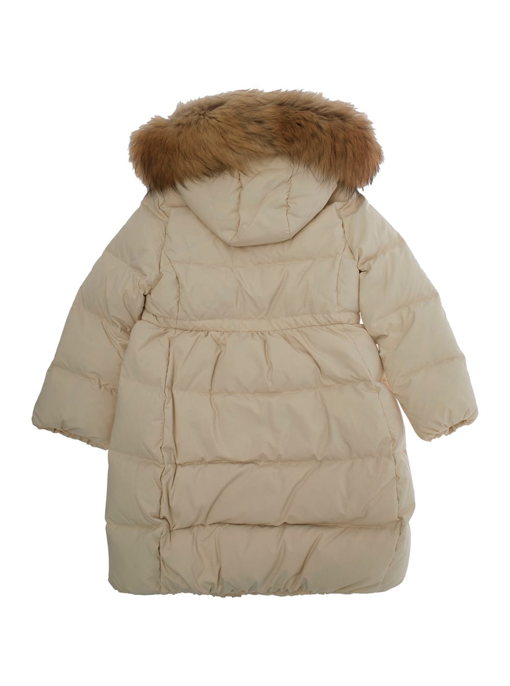 Il Gufo Beige Down Jacket With Fixed Hood And Logo Lettering Embroidery On The Sleeve In Tech Fabric Girl In Neutral