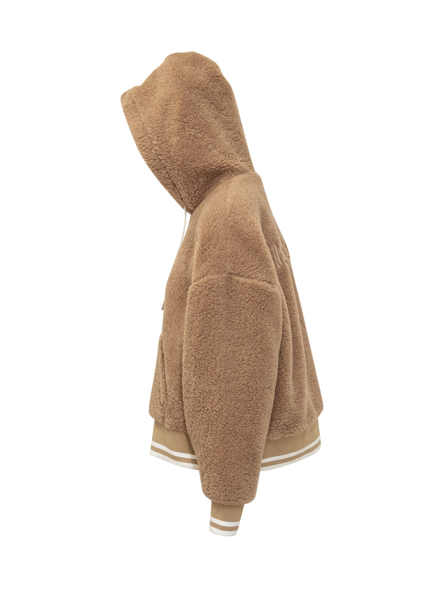 Shop Palm Angels Teddy Jacket With Logo In Camel Camel