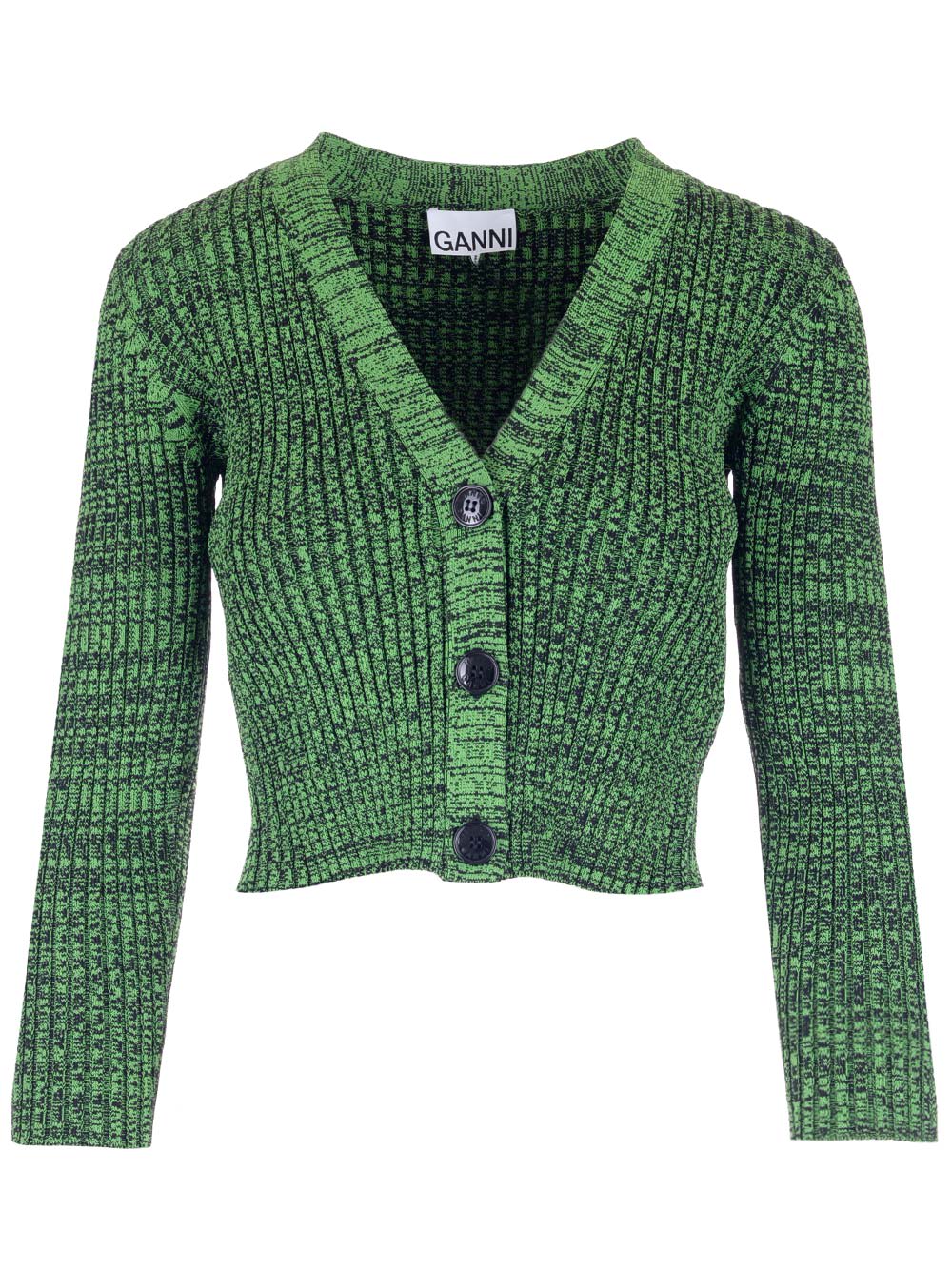 Ganni + Net Sustain Cropped Mélange Knitted Cardigan In Green