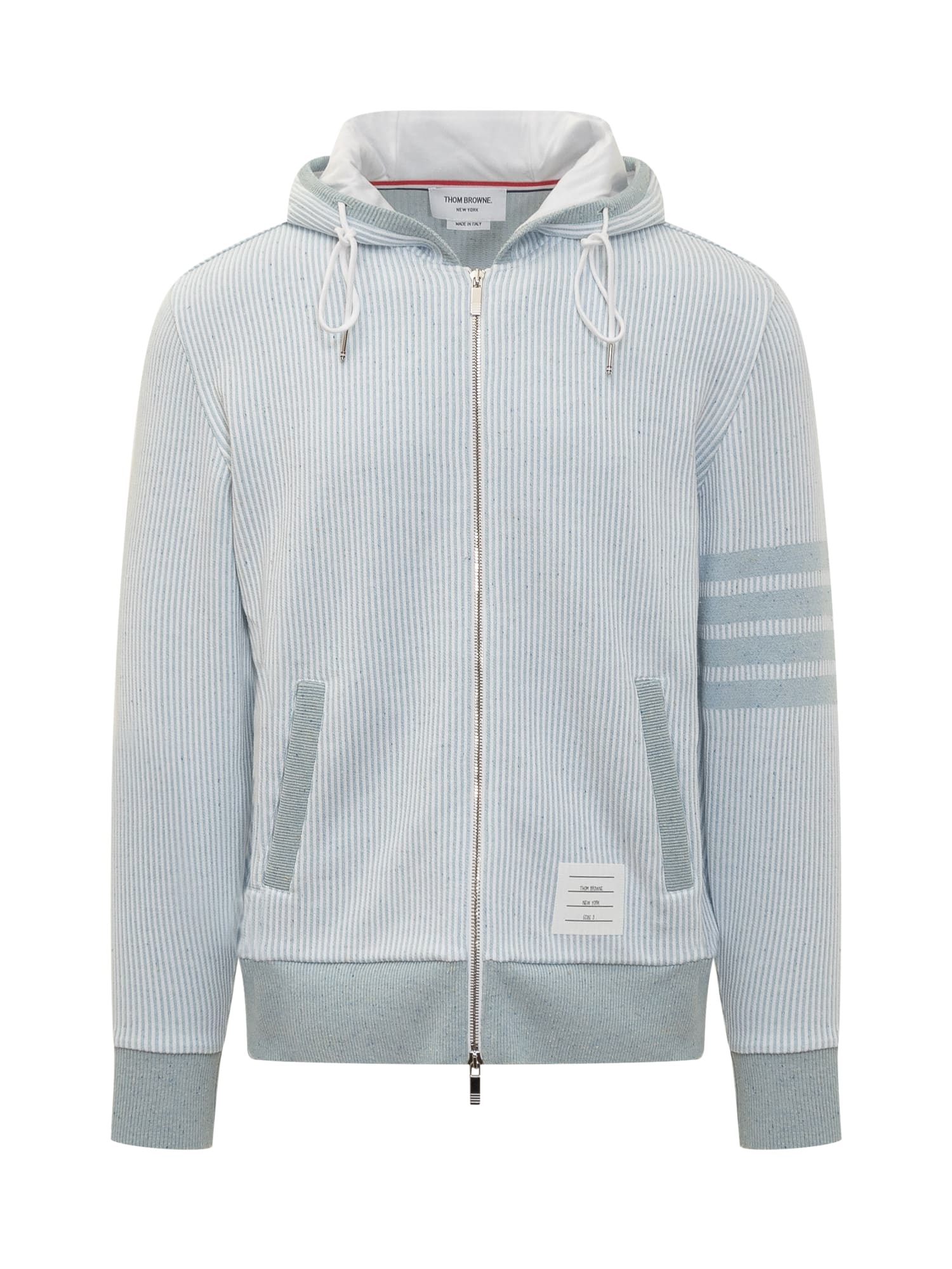 Shop Thom Browne 4-bar Cotton And Silk Hoodie In Light Blue