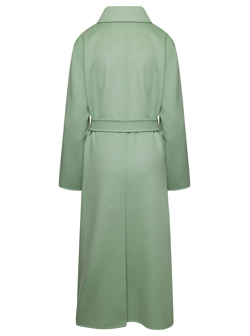 Shop Max Mara Light Green Hans Long Coat With Belt In Wool Blend Woman