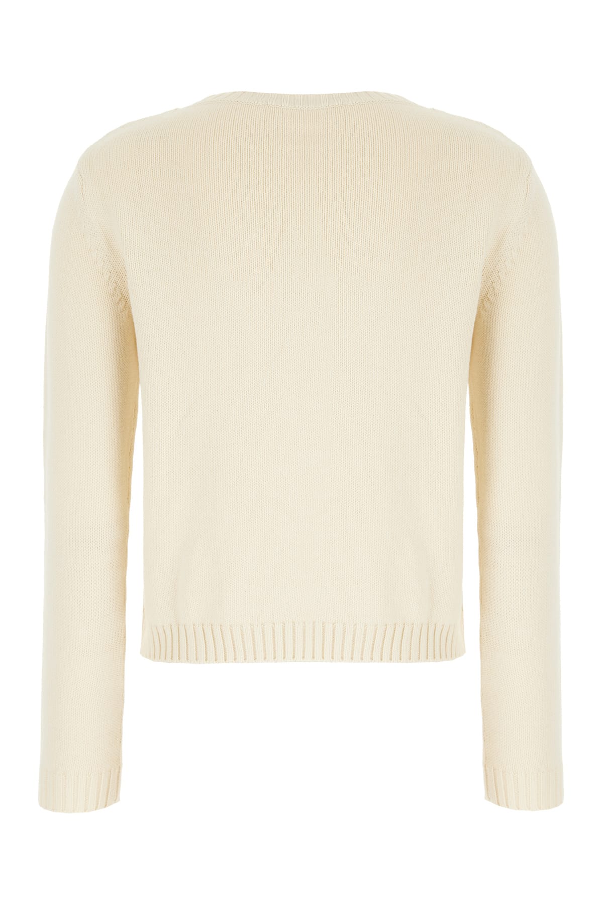 Weekend Max Mara Max Mara Weekend Ivory Cotton Blend Sweater With Collection Motif Inlaid On The Fro In Neutral