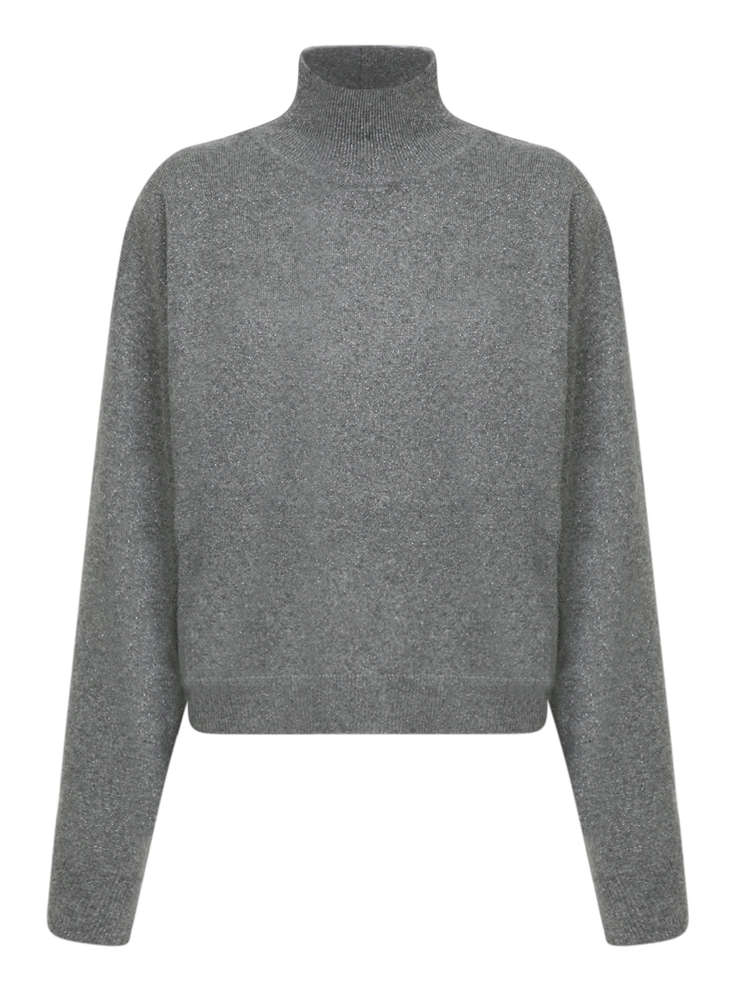 Shop Fabiana Filippi Lead Gray Lurex High Neck Sweater In Blue