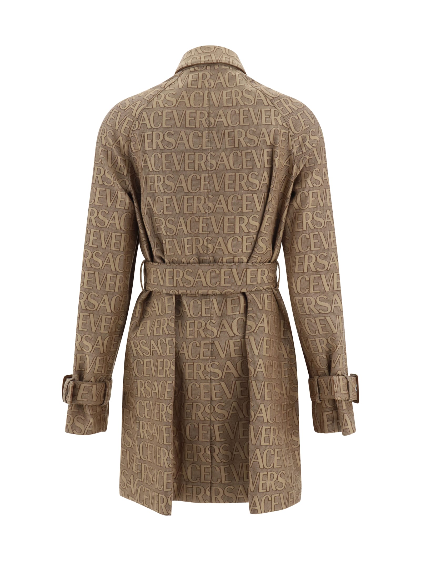 Versace Trench Parka Coat In Brown+beige
