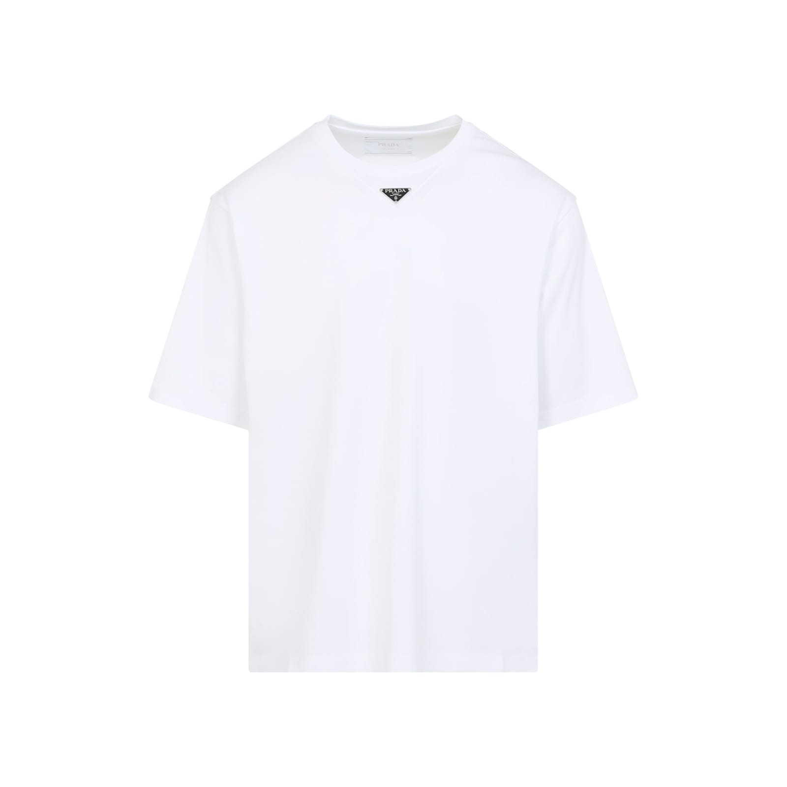 Prada T-shirt With Triangular Plaque In White