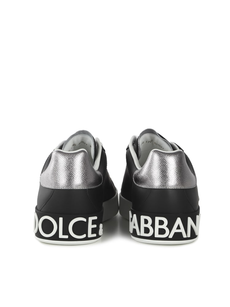 Shop Dolce & Gabbana Portofino Sneakers In Nappa Leather In Nero/argento