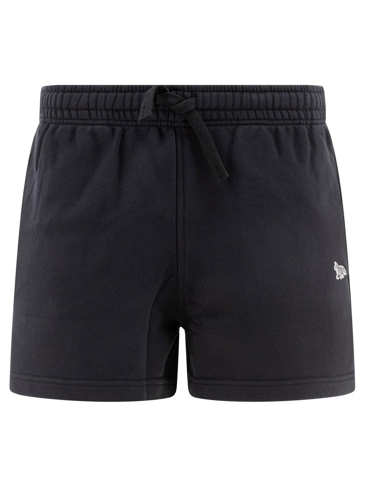 Shop Maison Kitsuné Baby Fox-patch Drawstring Shorts In Black