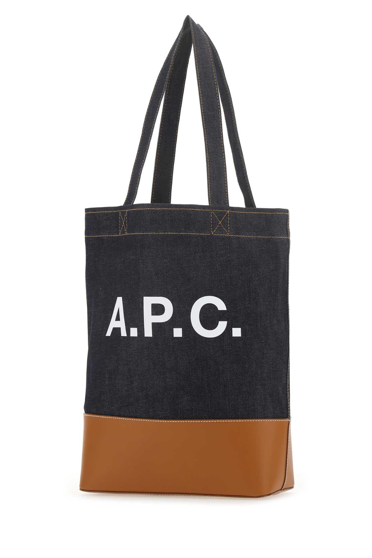 Shop Apc Dark Blue Denim Handbag In Caf