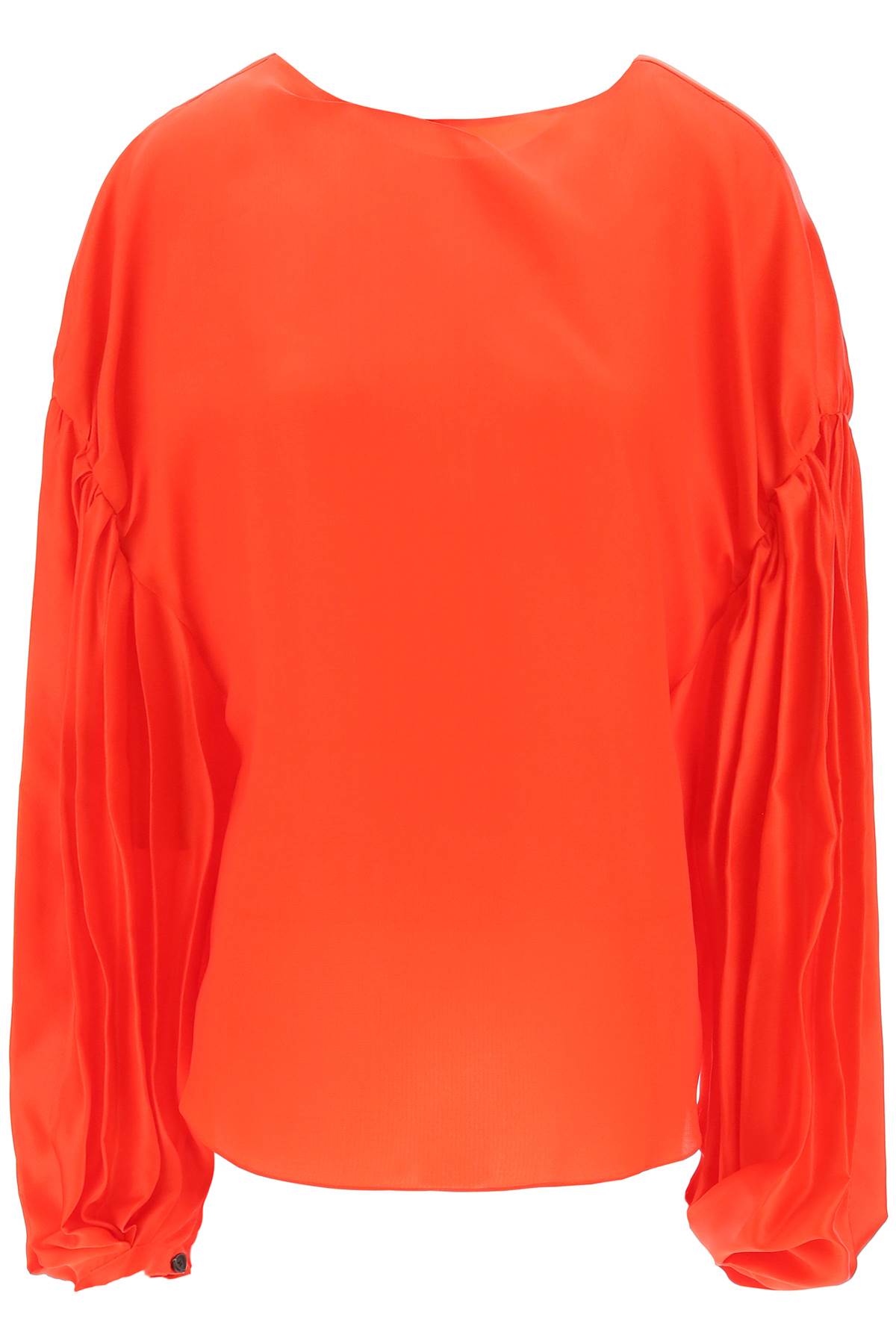 Shop Khaite Quico Blouse With Puffed Sleeves In Fire Red (red)