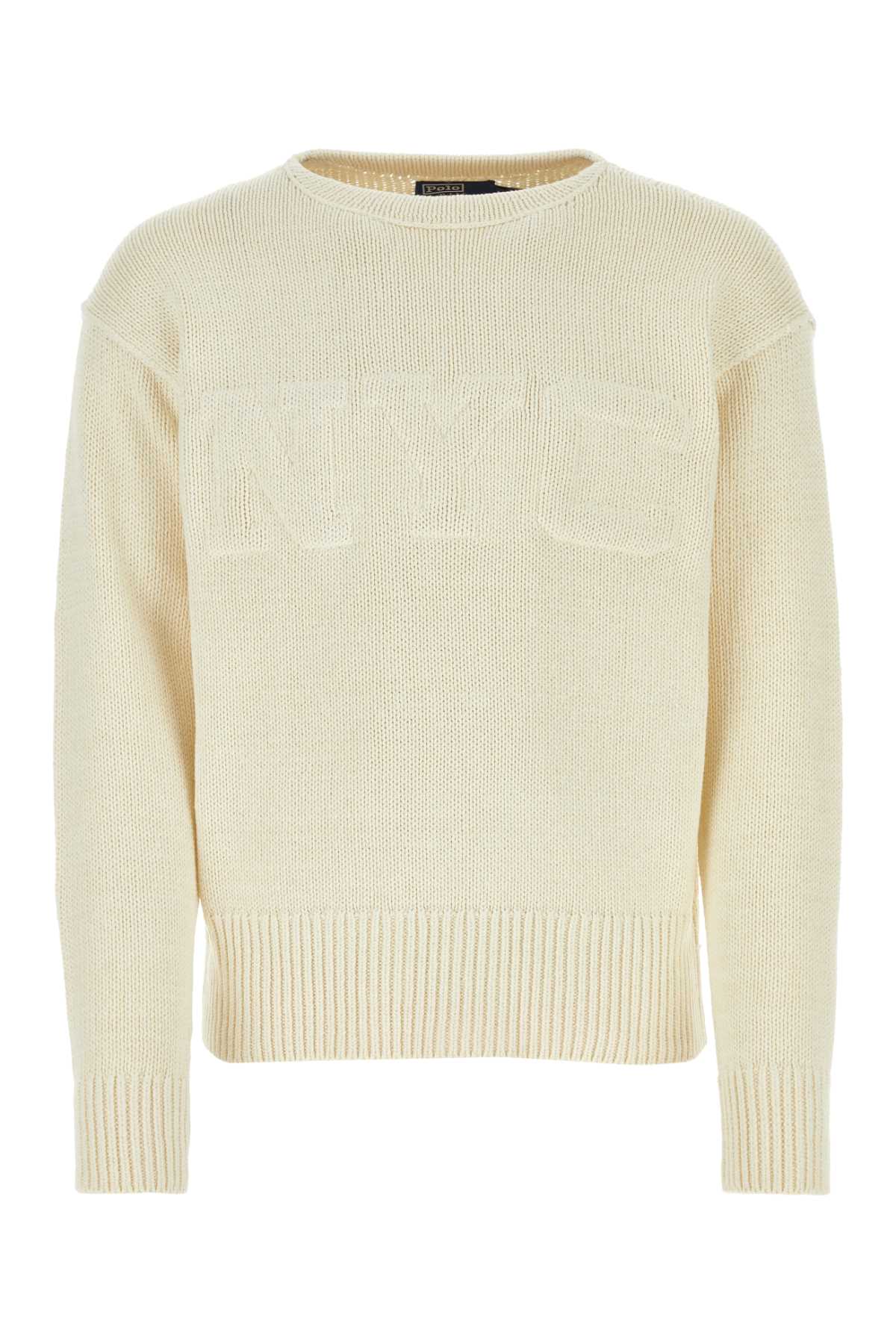 Shop Polo Ralph Lauren Ivory Cotton Blend Sweater In Cream