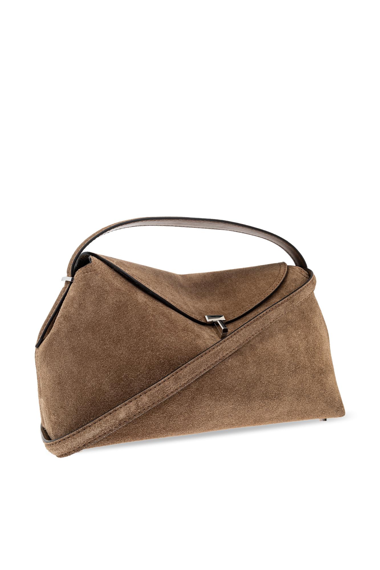 Totême T Lock Suede Top-handle Bag In Tobacco