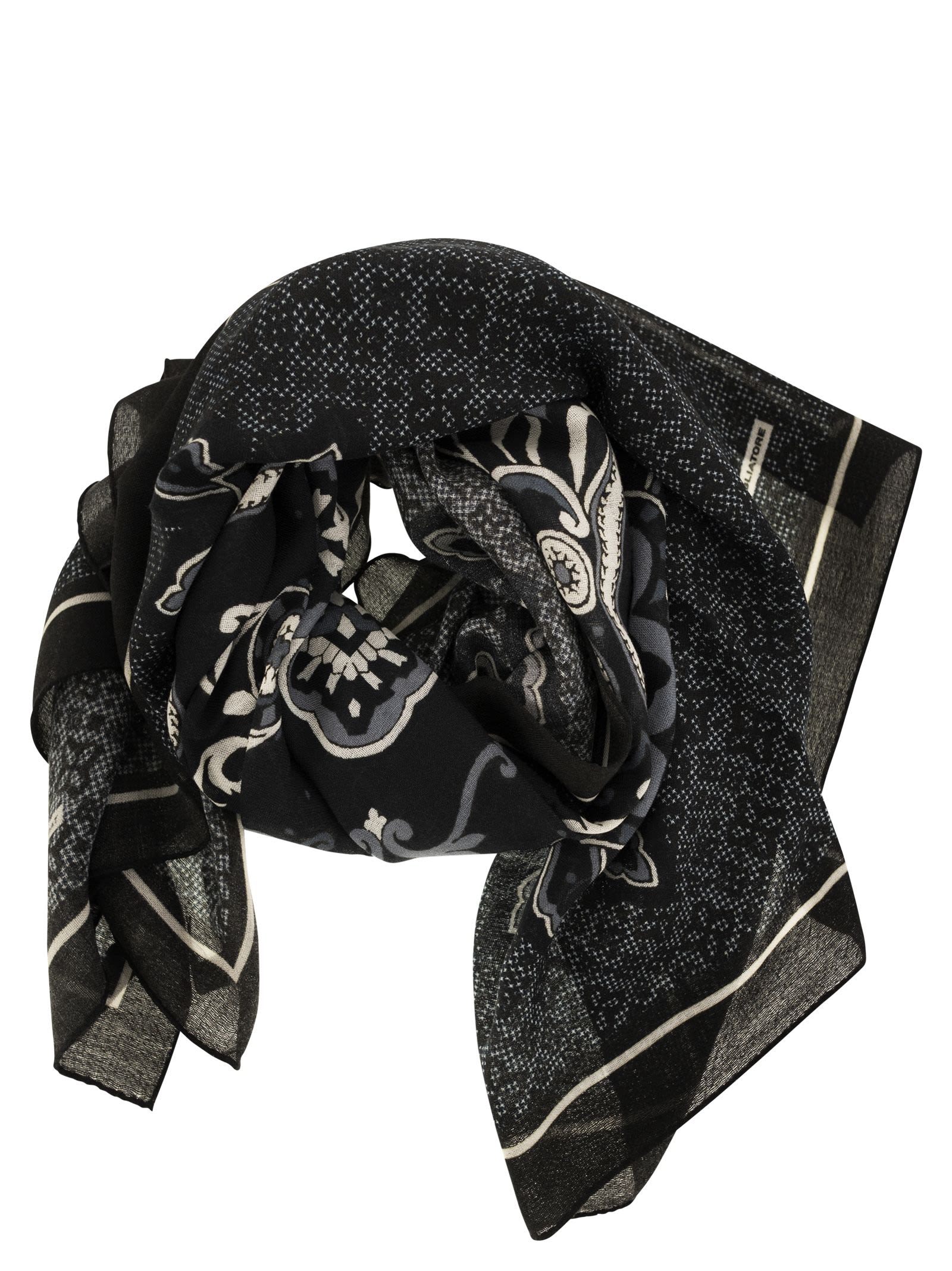 Shop Tagliatore Wool Scarf With Paisley Pattern In Black