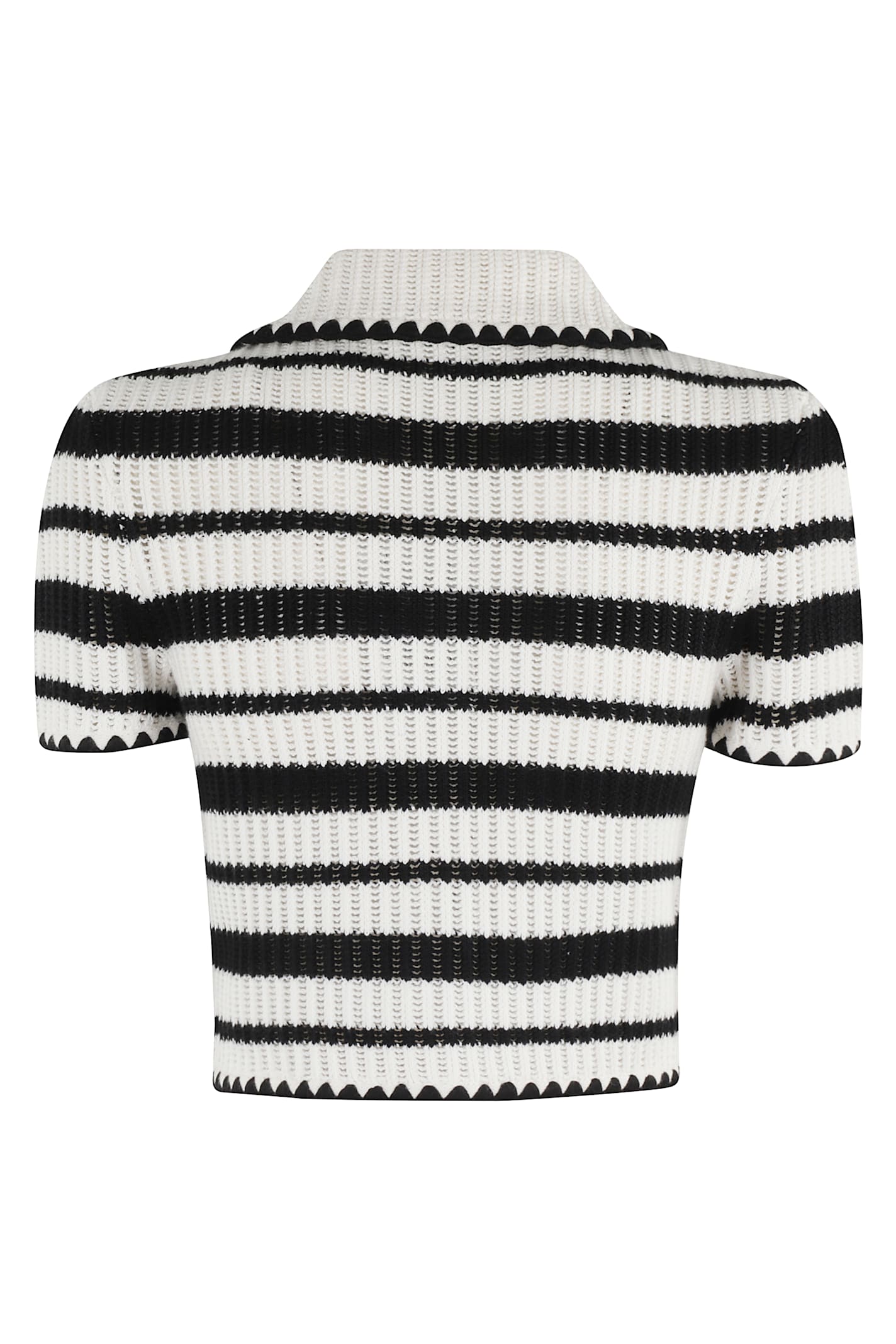 Shop Self-portrait Striped Crochet Top In Cream Black