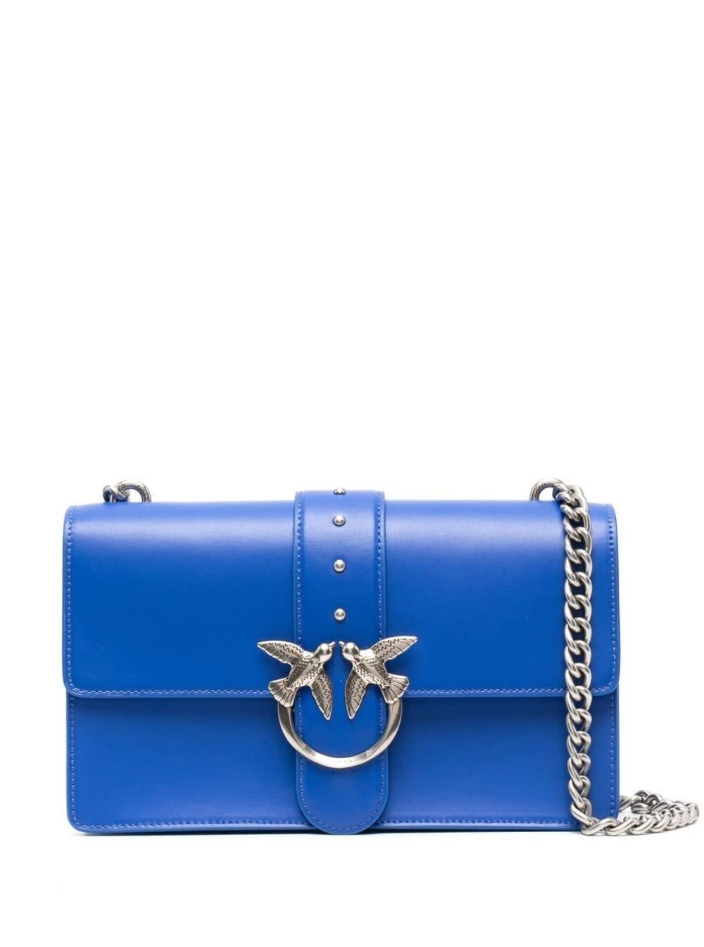 Pinko Love Crossbody Bag In Blue Leather