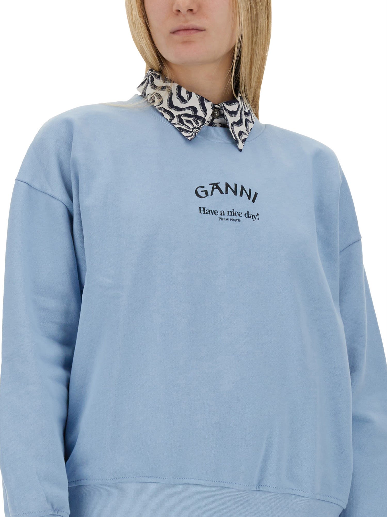 Shop Ganni Sweatshirt With Logo In Azzurro