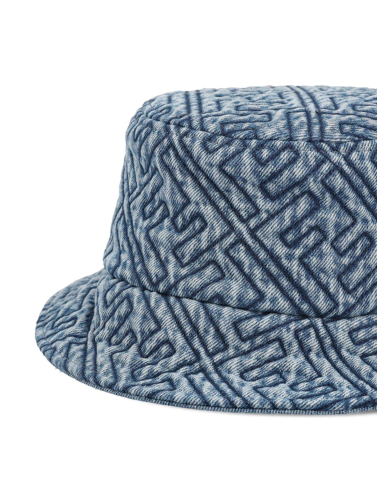 Shop Fendi Ff Motif Denim Bucket Hat In Denim Blue