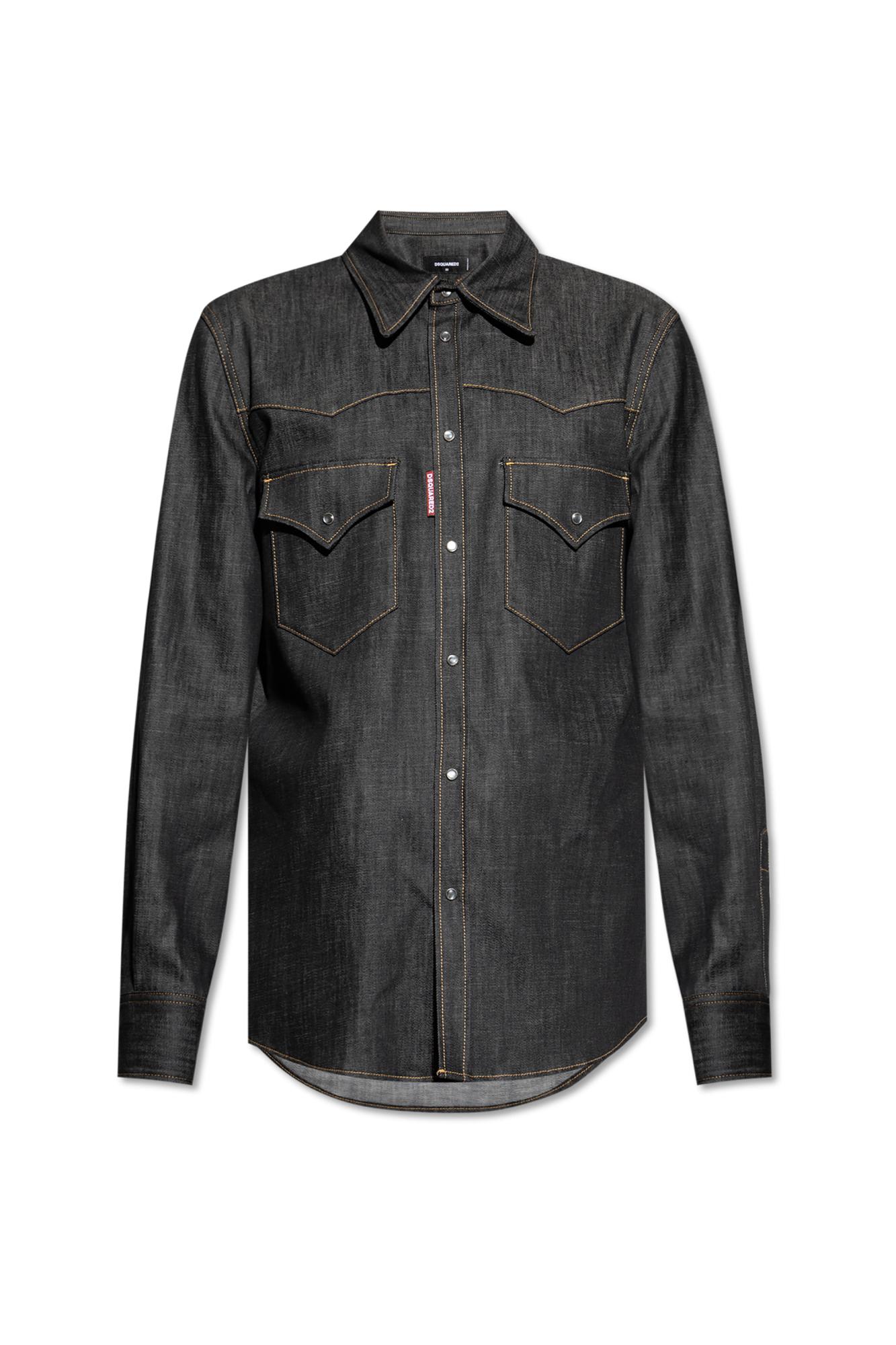 Dsquared2 Long-sleeve Casual Denim Shirt With Pocket Details In Black