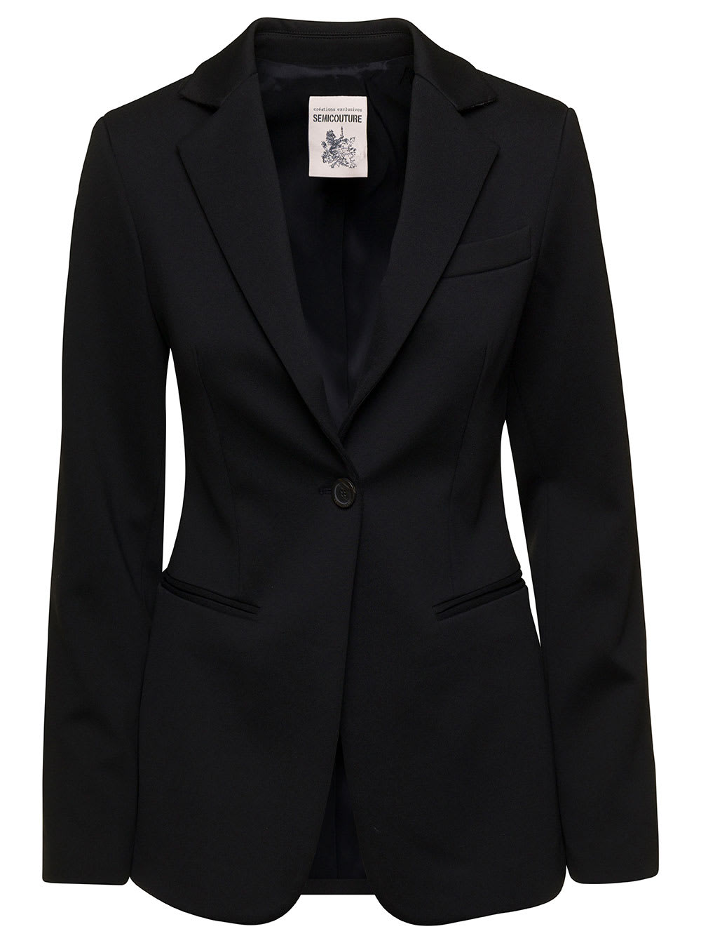 SEMICOUTURE BLACK FITTED SINGLE BREASTED BLAZER IN BLACK VISCOSE BLEND WOMAN