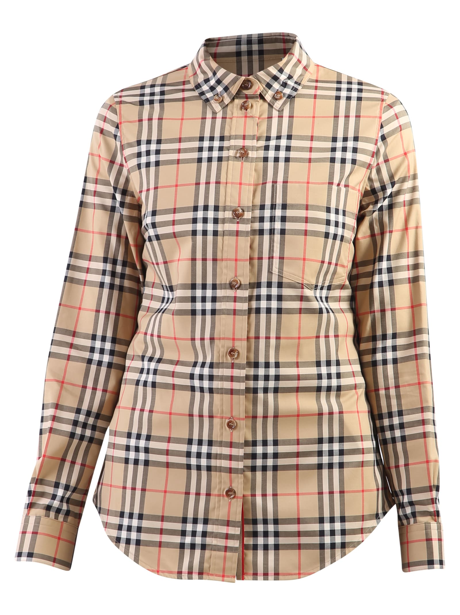 Burberry Ladies Vintage Check Stretch Cotton Button-down Collar Shirt In Beige