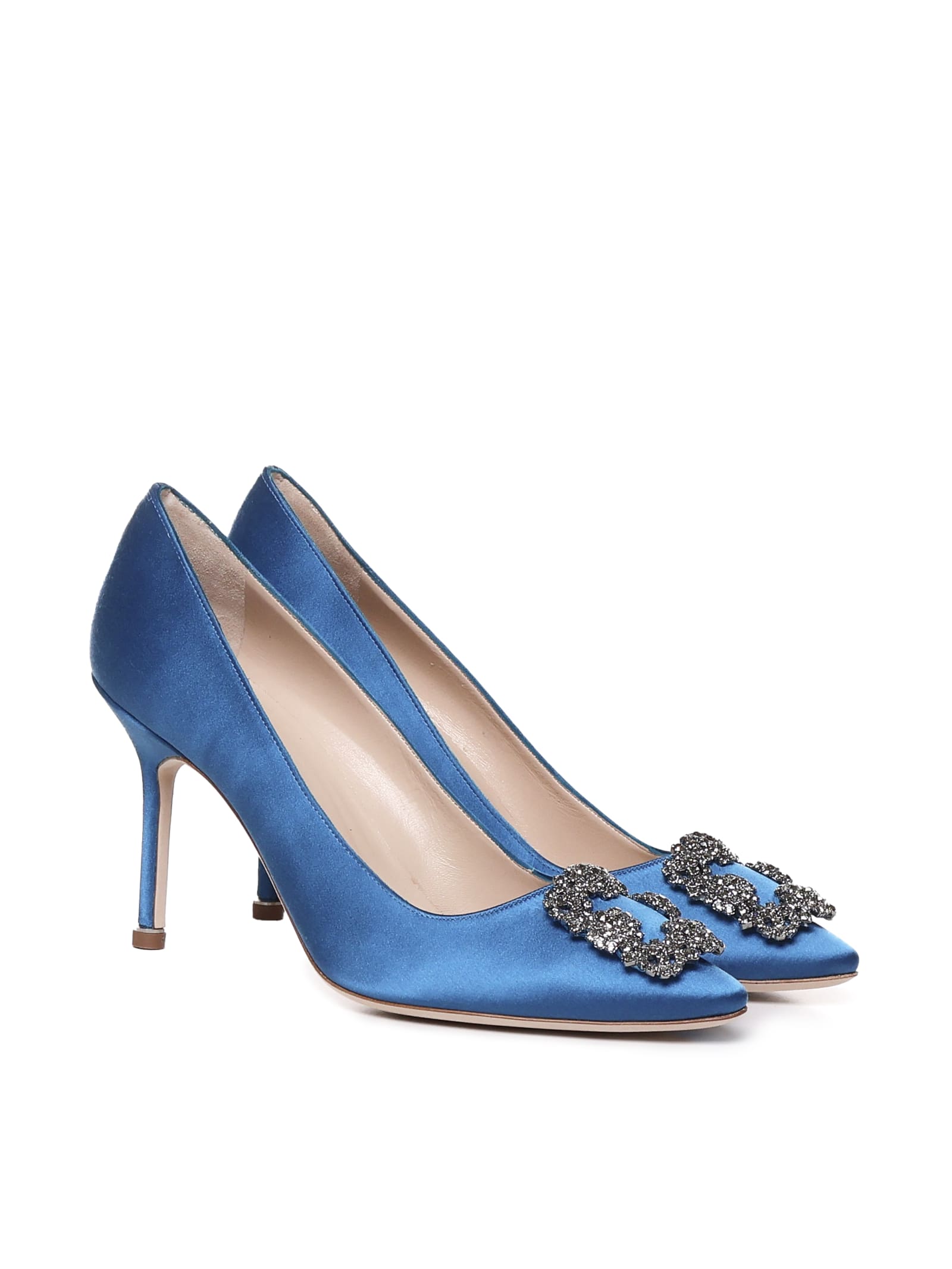 Shop Manolo Blahnik Hangisi Décolleté With Satin Jewel Buckle In Blue